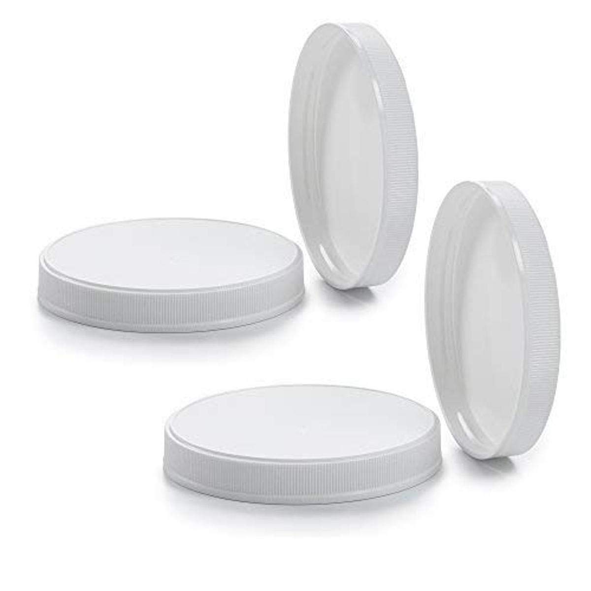 1790 110mm White Plastic Lids for Wide Mouth Mason Jars - 4 Pack | Airtight Seal for Food Storage, Canning, Pickling & DIY Crafts