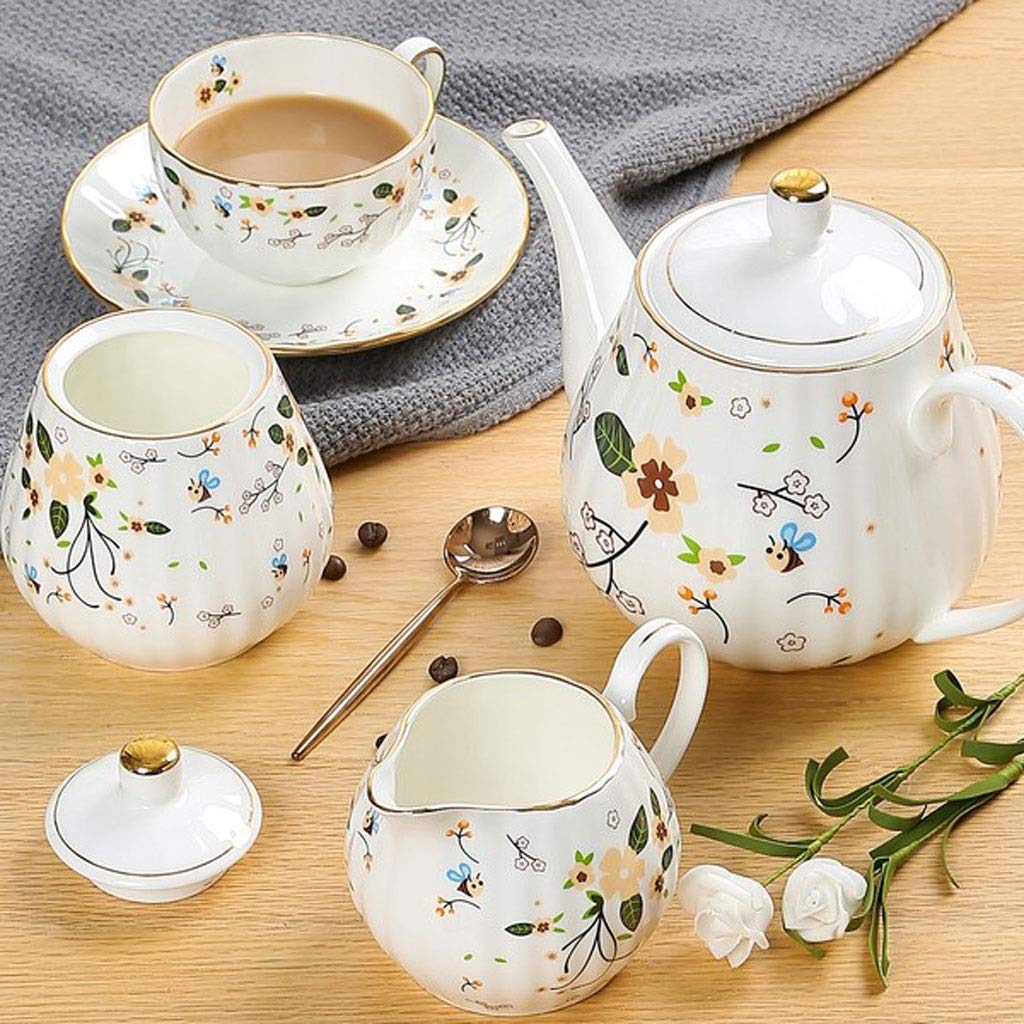 Premium Ceramic Coffee & Tea Cup Set - 6 Cups with Saucers, Coffee Pot, Sugar Bowl & Milk Jug - Elegant Phnom Penh Style for Afternoon Tea & Home Coffee Breaks - Perfect for Gifts, Parties & Daily Use