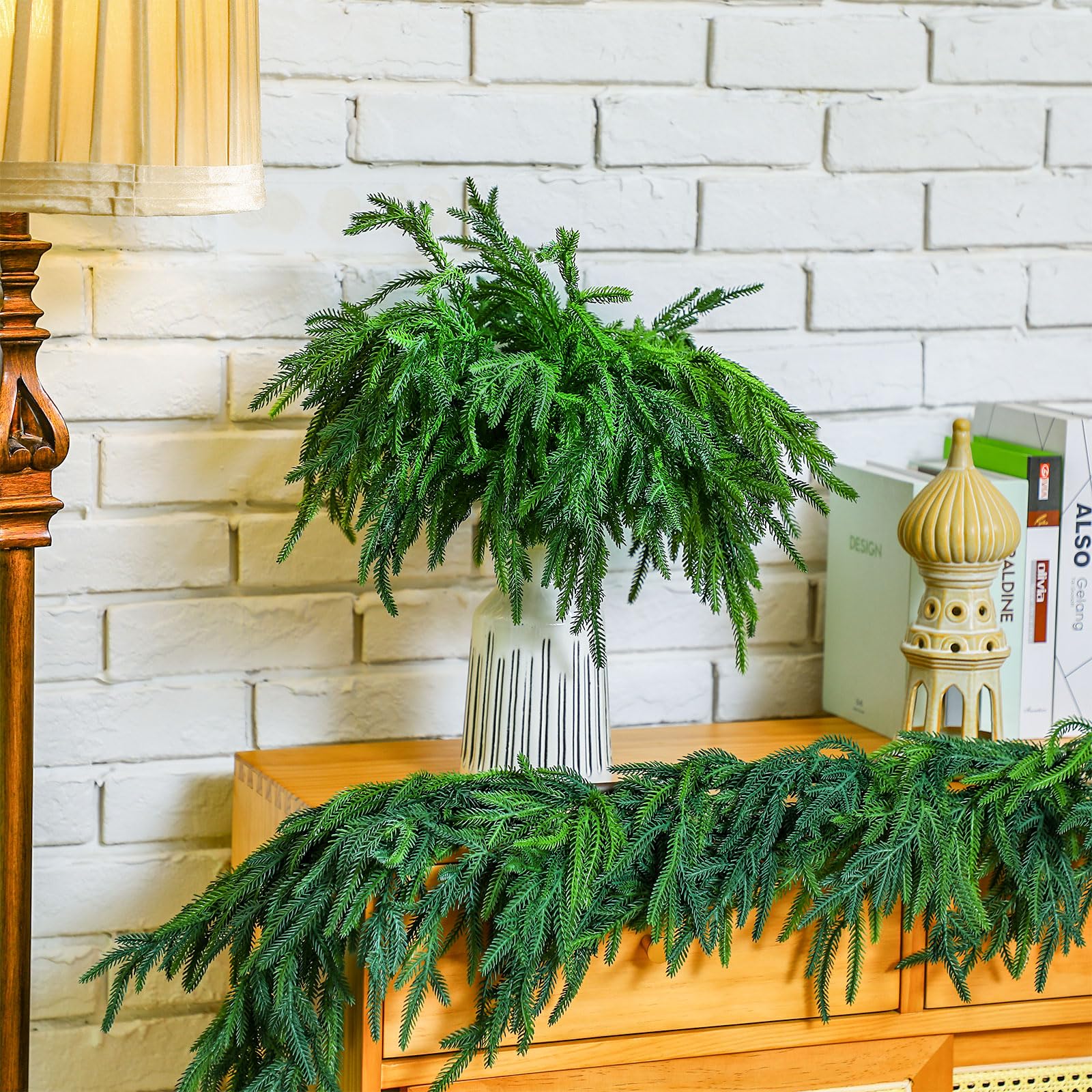 Jutom 50 Pcs Artificial Norfolk Pine Branches - 18 Inch Faux Greenery Stems for Christmas DIY Crafts, Xmas Garland, Wreath Making, Vase Arrangements & Holiday Home Decor - Perfect for Festive Centerpieces, Mantel Decorations and Seasonal Tablescapes