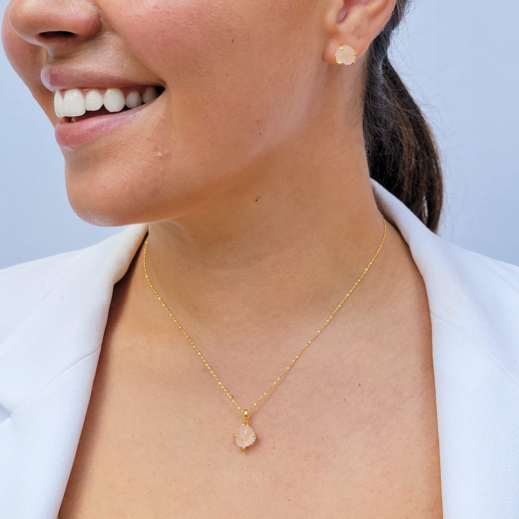 Natural Raw Rose Quartz Pendant Necklace - 925 Sterling Silver with Yellow Gold Overlay, Dainty Birthstone Jewelry Gift for Women | Elegant Solitaire Necklace for Everyday Wear, Special Occasions & Healing Crystal Jewelry