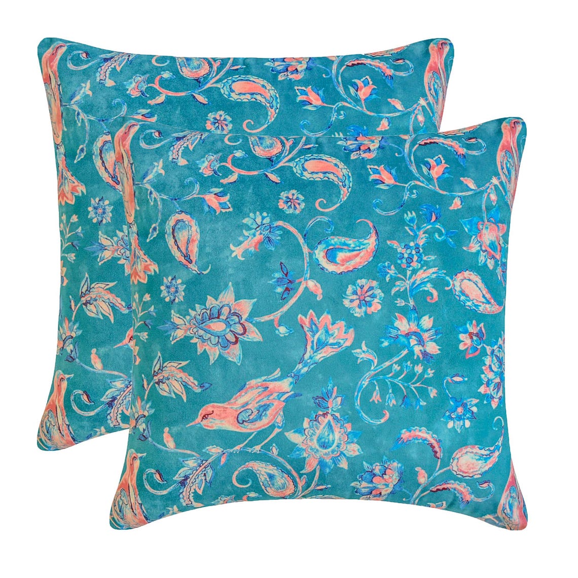 Birdsong Embrace Blue Velvet Throw Pillow Cover - Soft Luxury Decorative Cushion Case for Sofa, Bed, Living Room & Home Decor