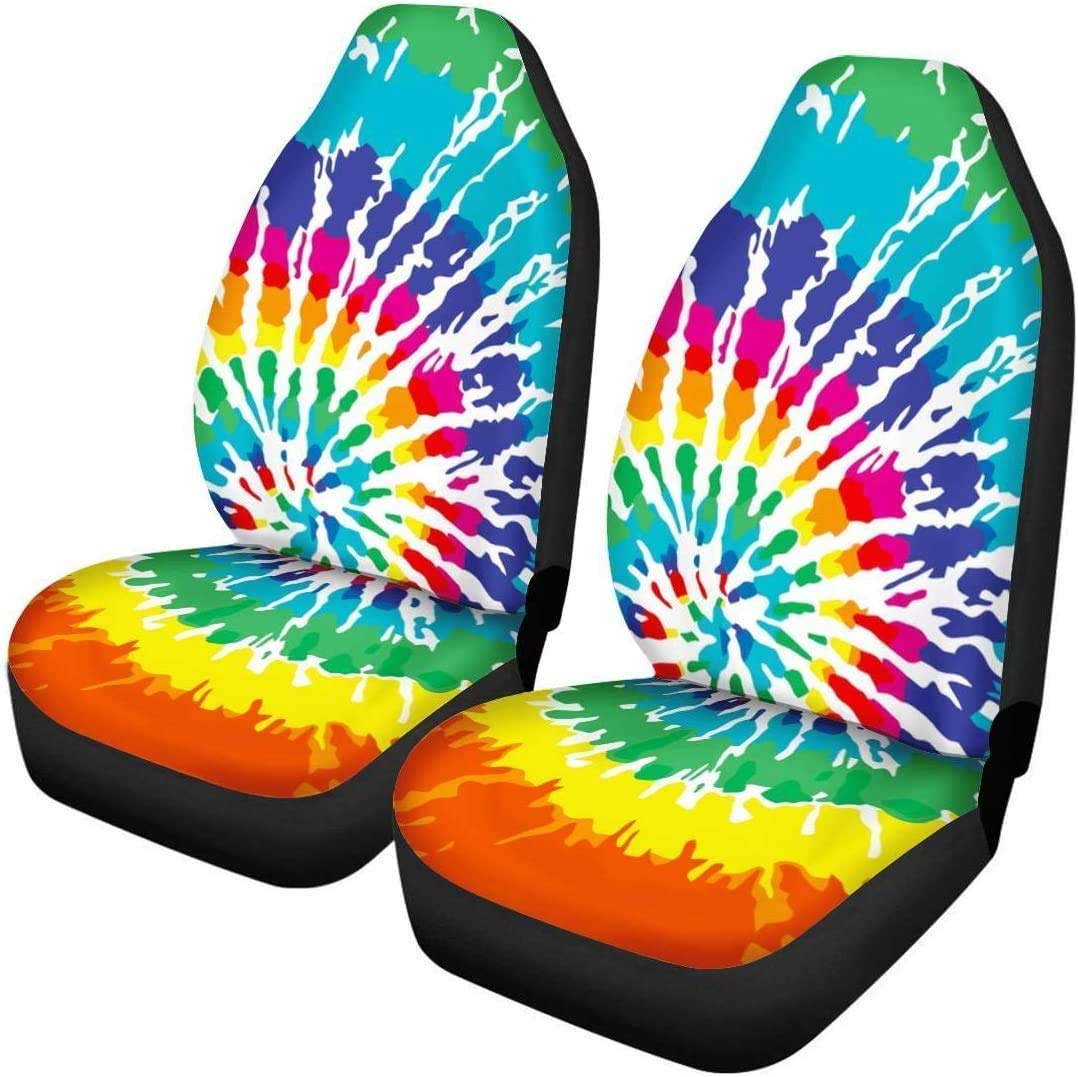 Vibrant Tie-Dye Car Seat Covers - Stretchable, Heavy-Duty Bucket Seat Protectors (Set of 2) | Custom Fit for Cars, SUVs & Trucks - Waterproof & Decorative Auto Accessories for Road Trips & Daily Commute