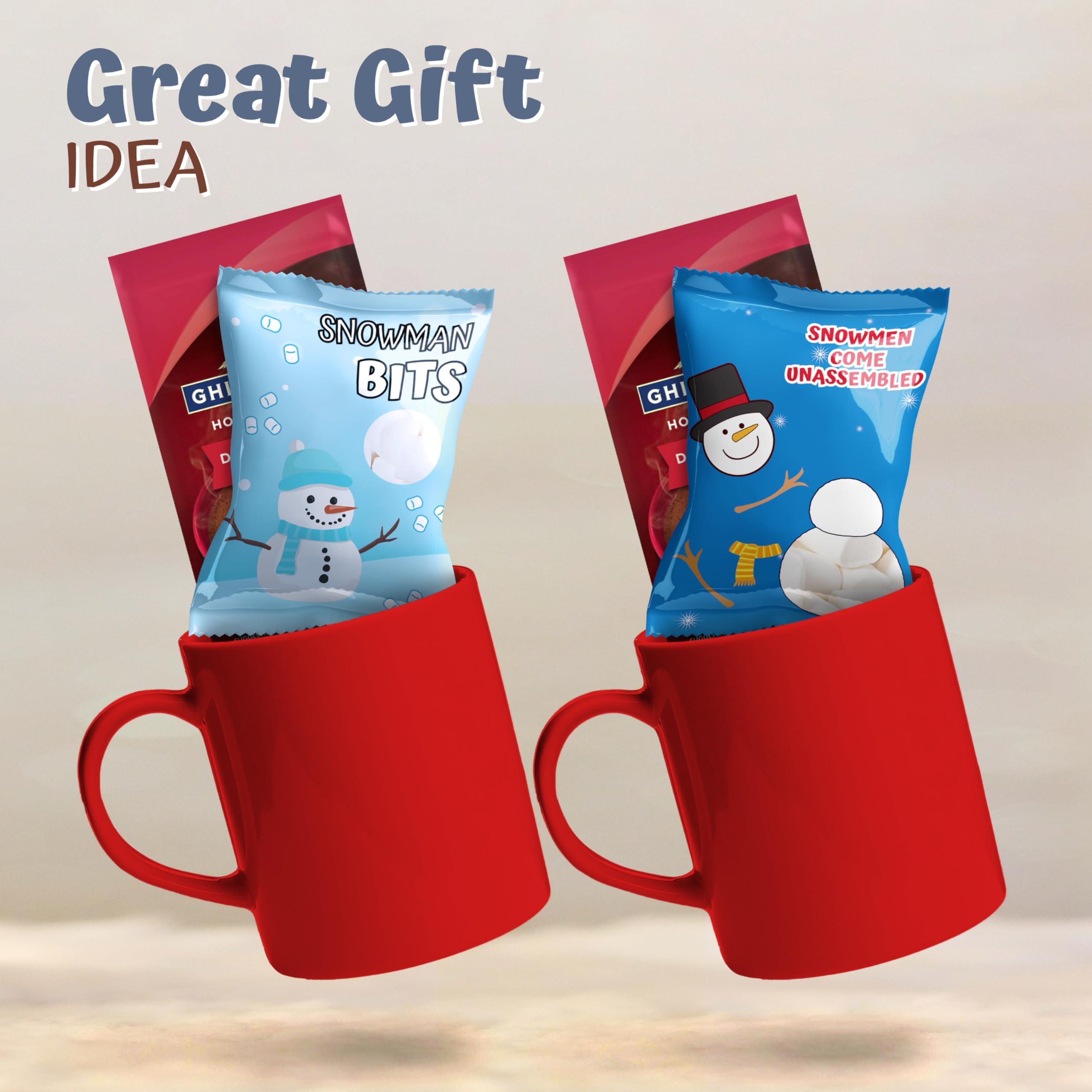 4E's Novelty 50 Packets Mini Marshmallows - 2 Cute Designs Individually Wrapped Marshmallows for Hot Chocolate, Baking & Christmas Decorations | Perfect for Holiday Parties, Coffee Toppings & Snowman Crafts