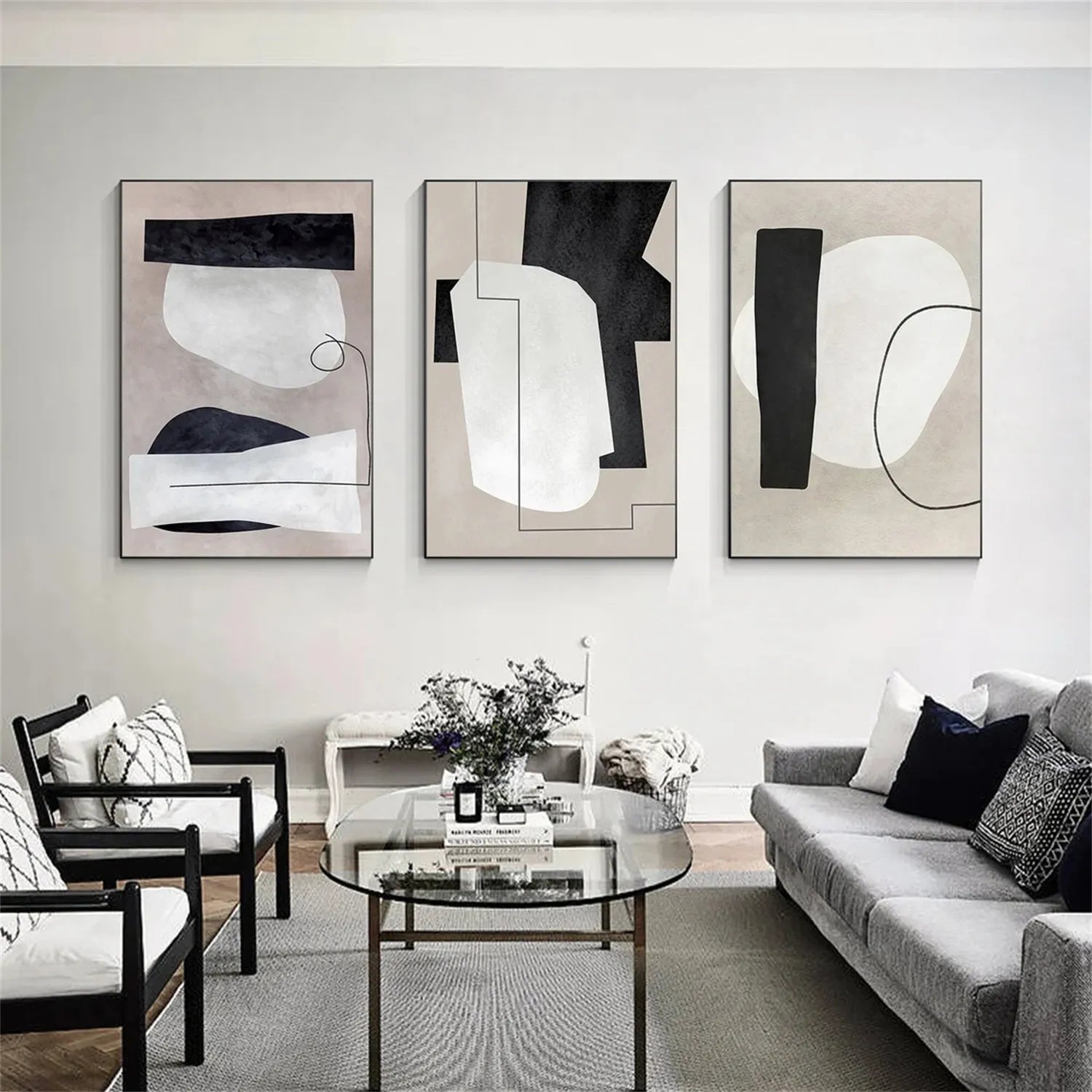 Custom Abstract Tranquility Wall Art Set of 3 - Modern Canvas Paintings for Living Room, Bedroom & Office Decor #WS179
