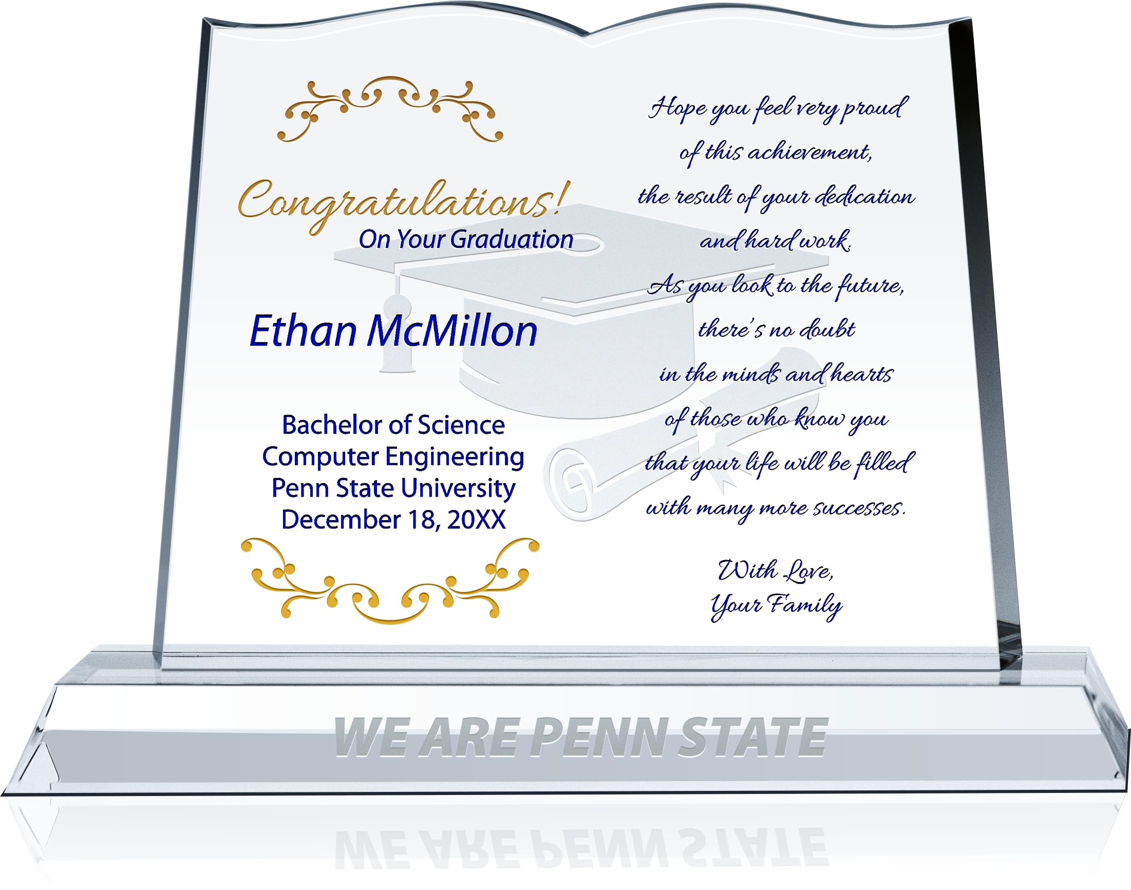 Personalized Crystal Book Graduation Gift for Men - Custom Engraved with Cap, Diploma, Name, Degree & School - Unique Graduation Present for Son, Grandson, Boyfriend (10 Inch) - Perfect for College Graduation Ceremonies, Office Decor & Keepsake Display