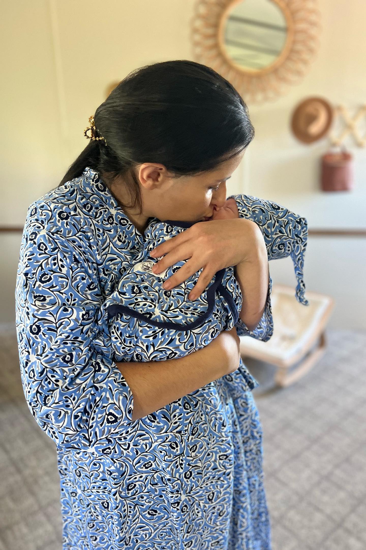 Baby Be Mine Maternity Nursing Delivery Robe & Baby Girl Swaddle Blanket Set with Daddy T-Shirt - Soft Comfortable Outfit for Newborns and Moms - Perfect for Hospital Delivery, Breastfeeding and Family Photo Shoots