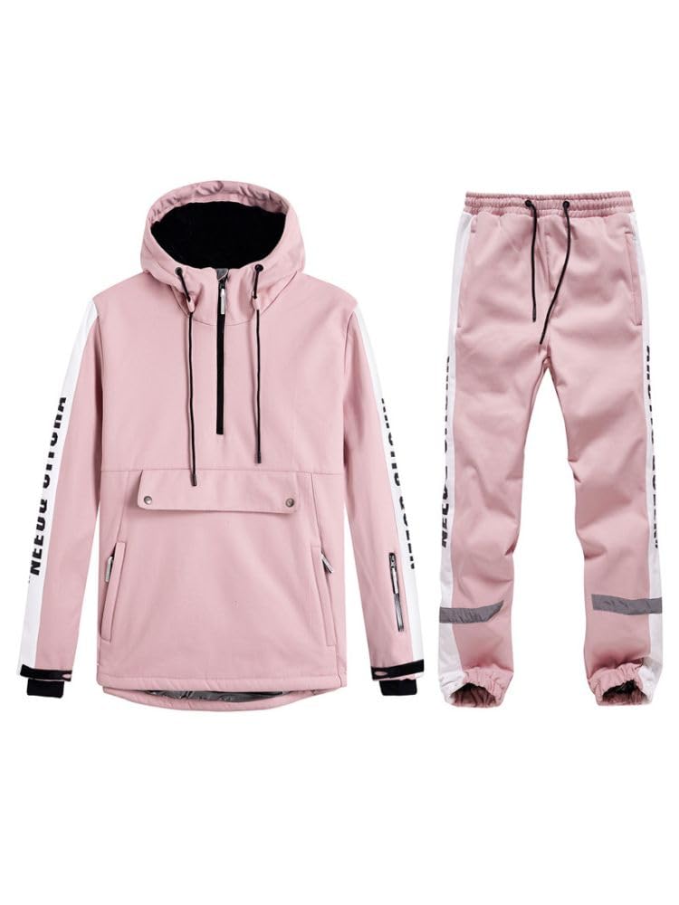 ARCTIC QUEEN Women's & Men's Pink Ski Suit Set - Waterproof Snowboard Jacket & Pants with Letter Print | Winter Sports, Snowboarding & Outdoor Activities