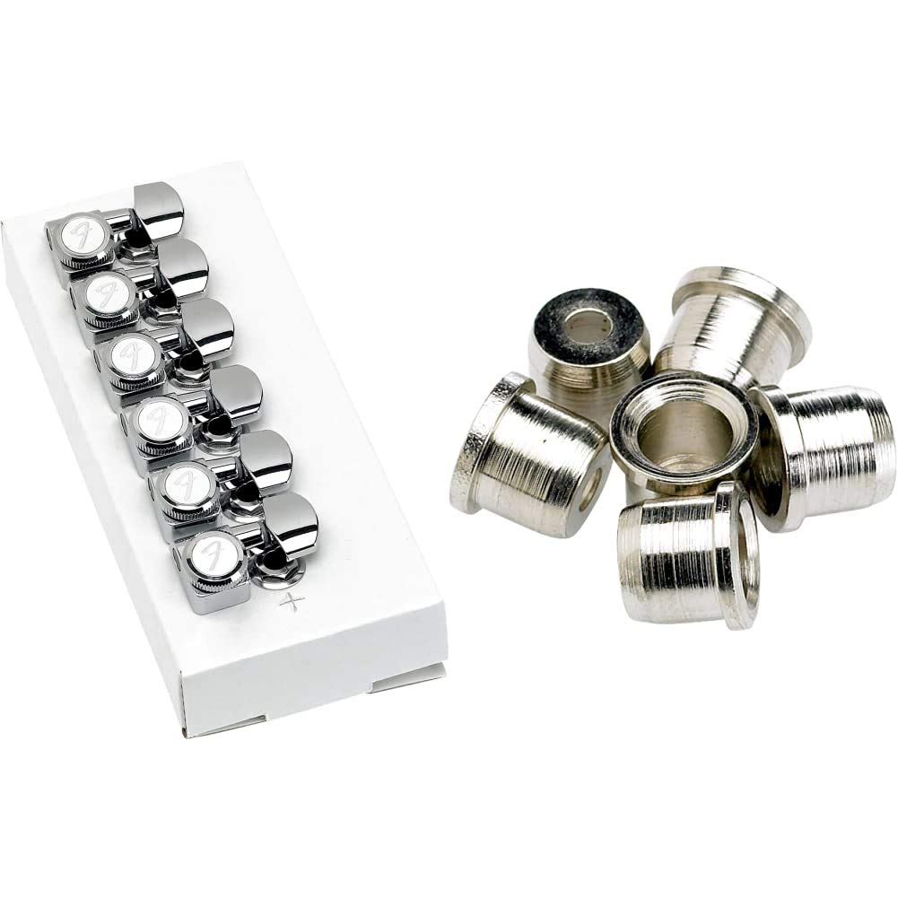 Fender Deluxe Locking Staggered Guitar Tuners Chrome Set & American Vintage Telecaster Strings-Through-Body String Ferrules - Premium Guitar Hardware for Professional Musicians and Guitar Upgrades