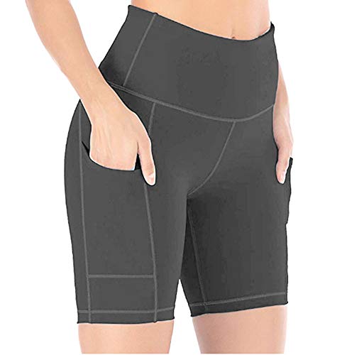 YAKER Women's High-Waisted Yoga Shorts - Breathable Workout Running Shorts with Side Pockets for Gym, Pilates & Lounge Wear