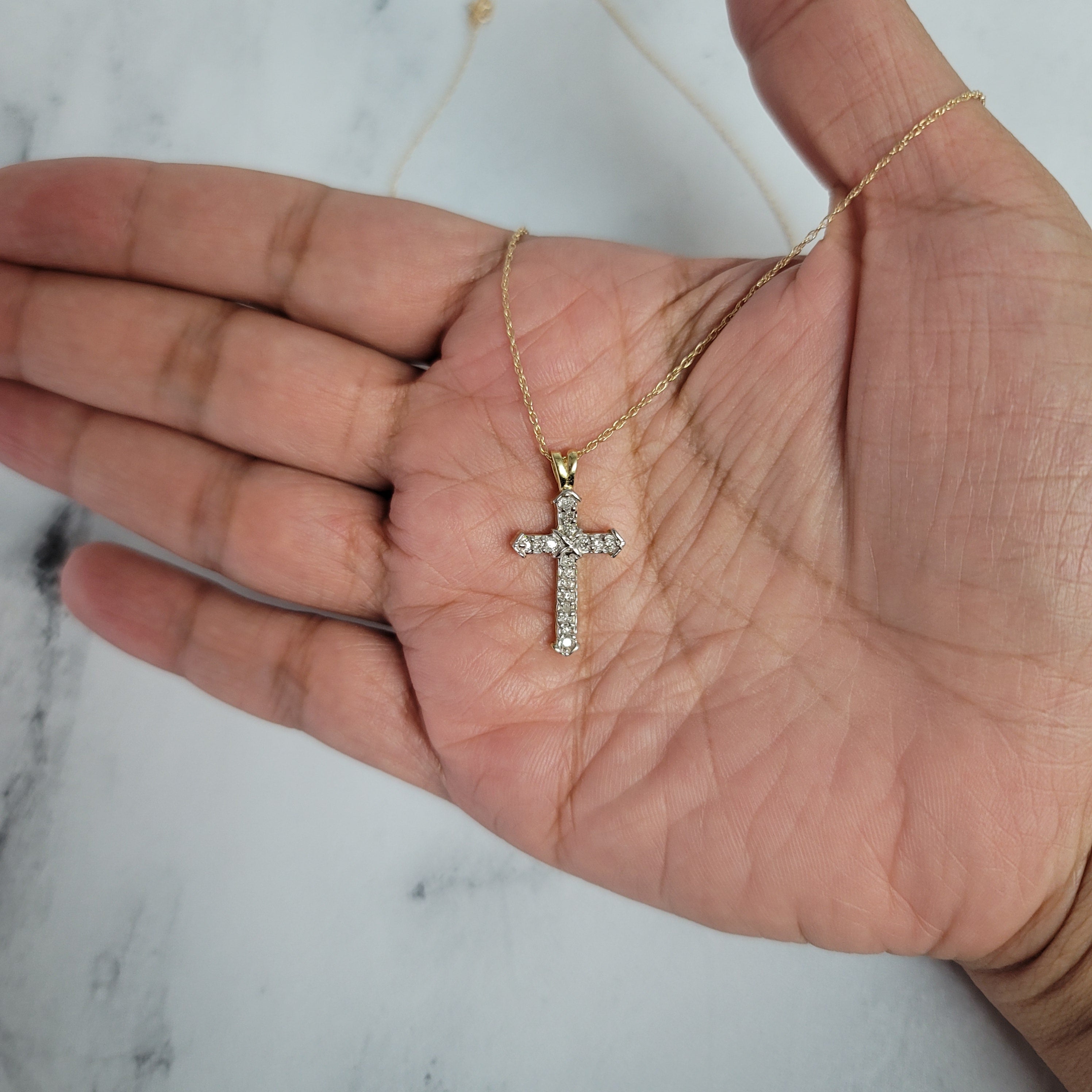 0.33cttw Diamond Cross Necklace in 14k Two-Tone Gold - Elegant Religious Jewelry for Women, Perfect for Gifts, Church & Special Occasions