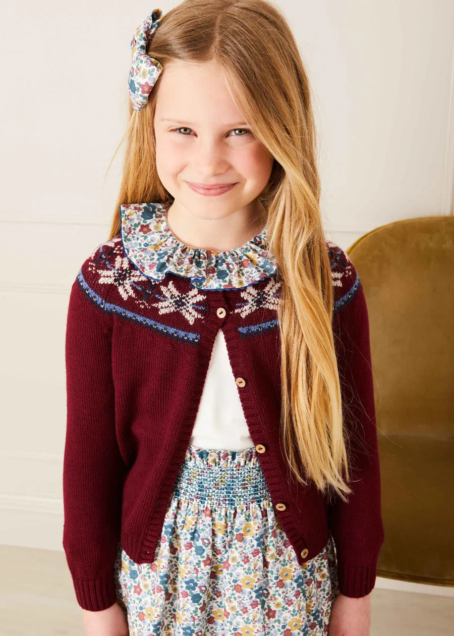 Classic Burgundy Fair Isle Cardigan for Women - Cozy Winter Sweater with Nordic Patterns - Perfect for Christmas, Holiday Parties & Casual Outfits