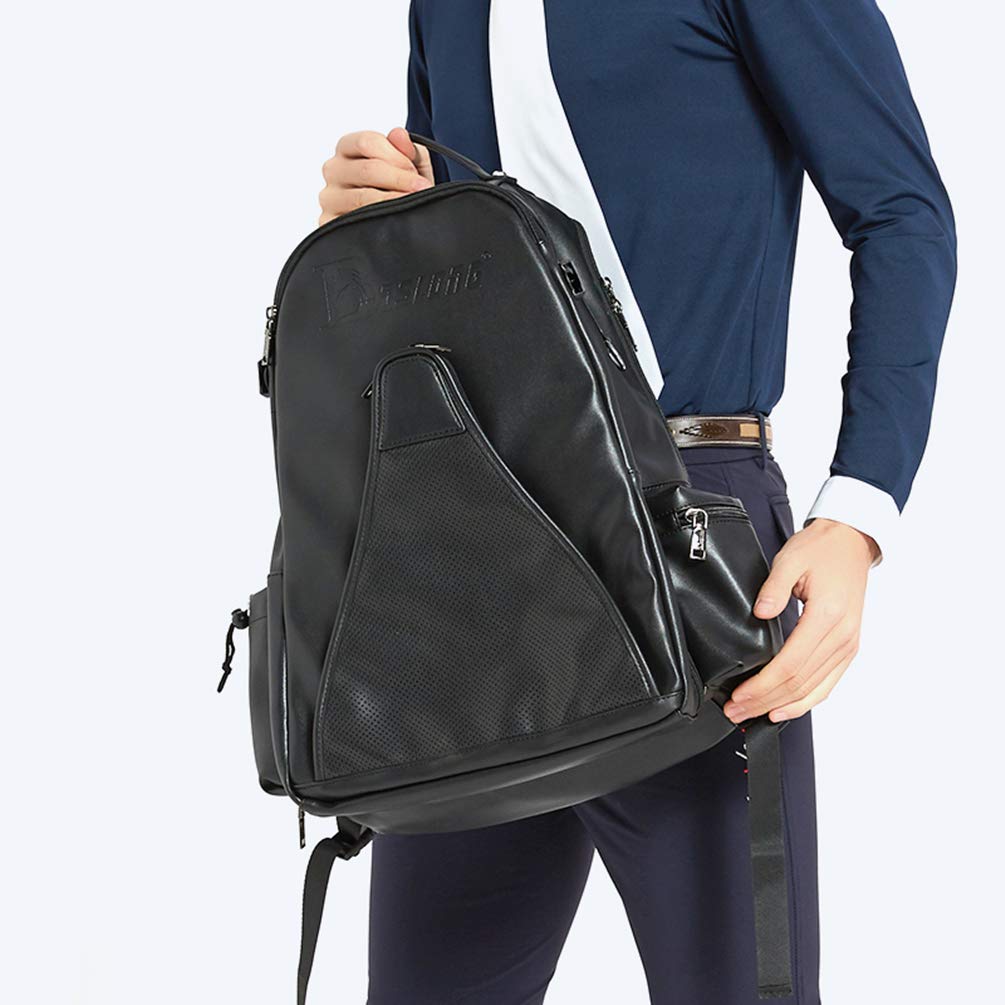 UNISTRENGH Professional Equestrian Backpack with Hidden Mesh Helmet Compartment - Waterproof Horse Riding Gear Storage Bag (Black PU Leather) - Perfect for Show Jumping, Dressage & Trail Riding