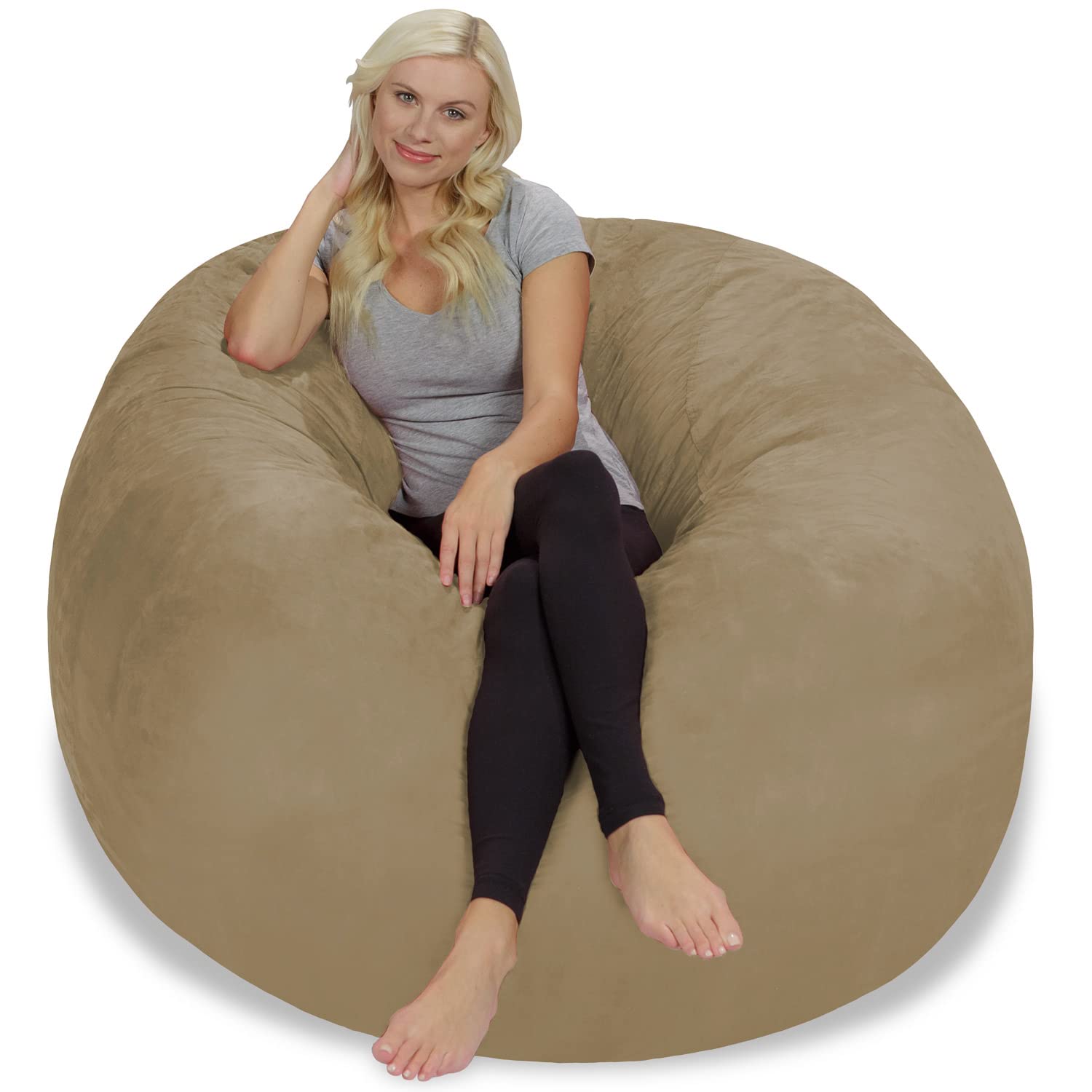 Chill Sack 5' Giant Memory Foam Bean Bag Chair - Oversized Sofa with Soft Microfiber Cover in Khaki | Perfect for Living Rooms, Game Rooms & Dorm Lounging