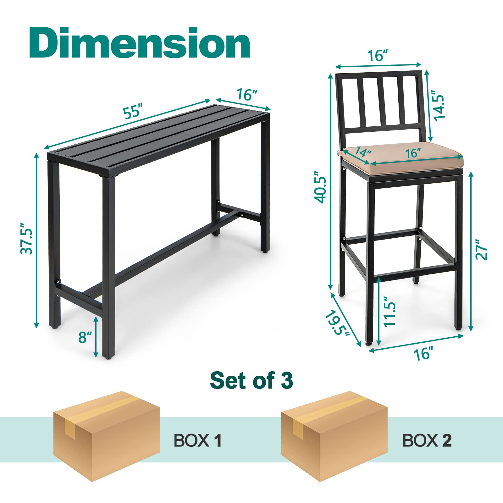 COSTWAY 3-Piece Outdoor Patio Bar Set - 55