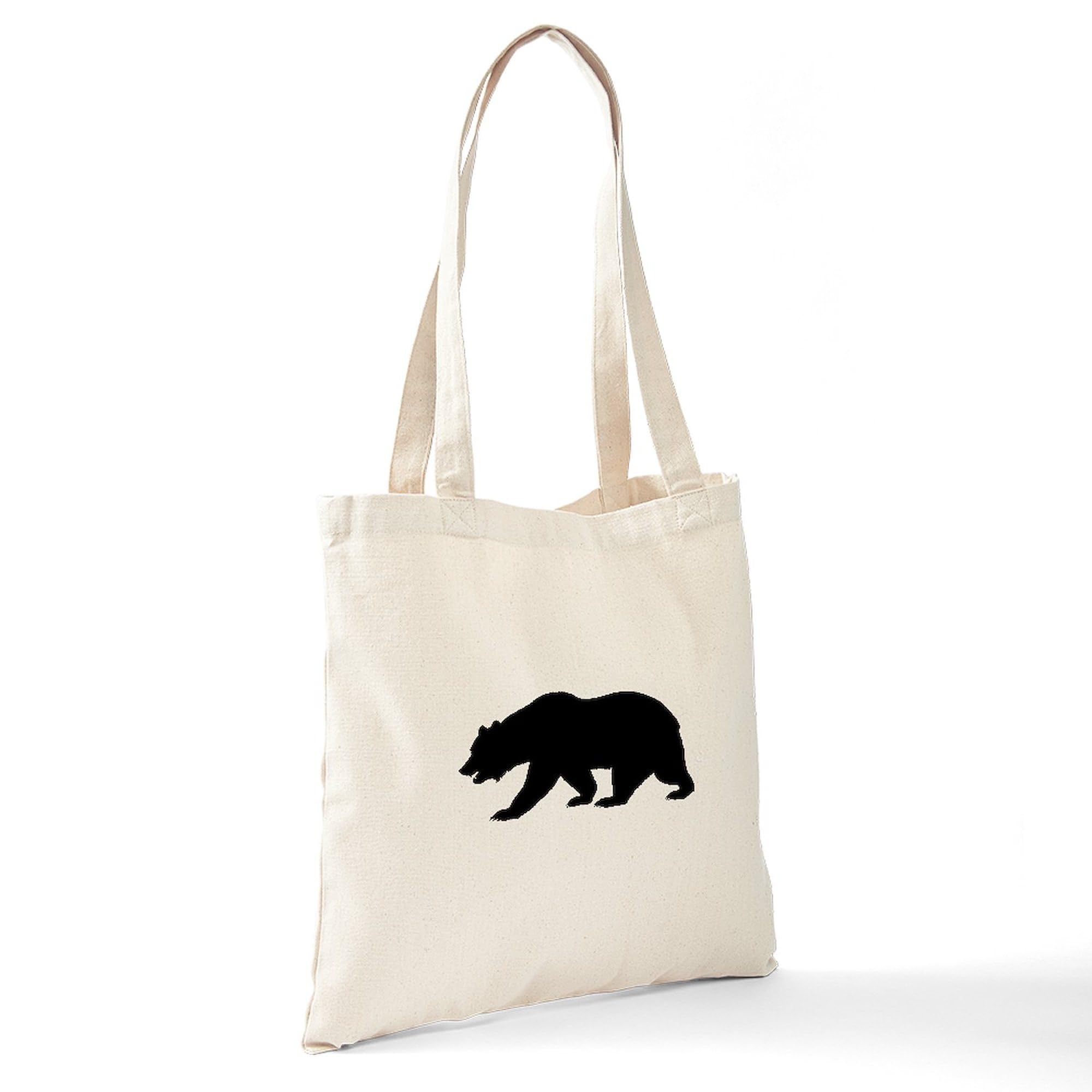 California Bear Tote Bag - Black Natural Canvas Reusable Shopping Bag for Groceries, Beach & Daily Use | Eco-Friendly Cotton Tote with Bear Print