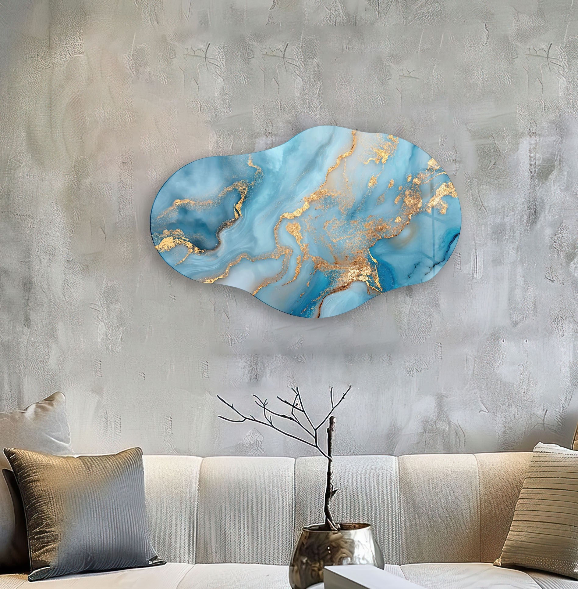 Blue Marble Large Glass Wall Art - Modern Abstract Home Decor for Living Room, Bedroom & Office | Elegant Handmade Glass Mosaic Panel