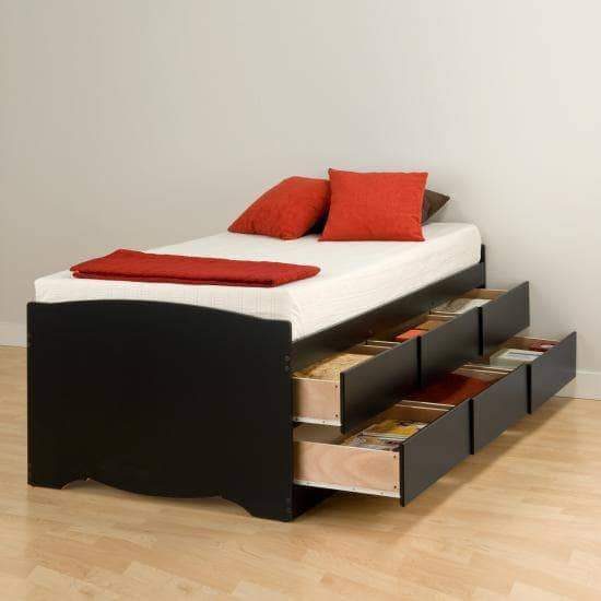 Black Tall Twin Captain's Platform Storage Bed with 6 Drawers - Space-Saving Bedroom Solution for Teens, Dorms & Small Apartments