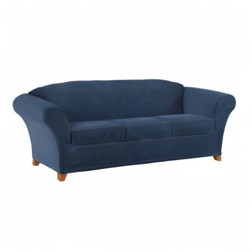 SureFit Stretch Pique 3-Seat Sofa Cover - Navy Blue Slipcover for Sectional Couches | Fits Most 3-Cushion Sofas | Easy Washable Fabric Protector for Pets, Kids & Daily Use