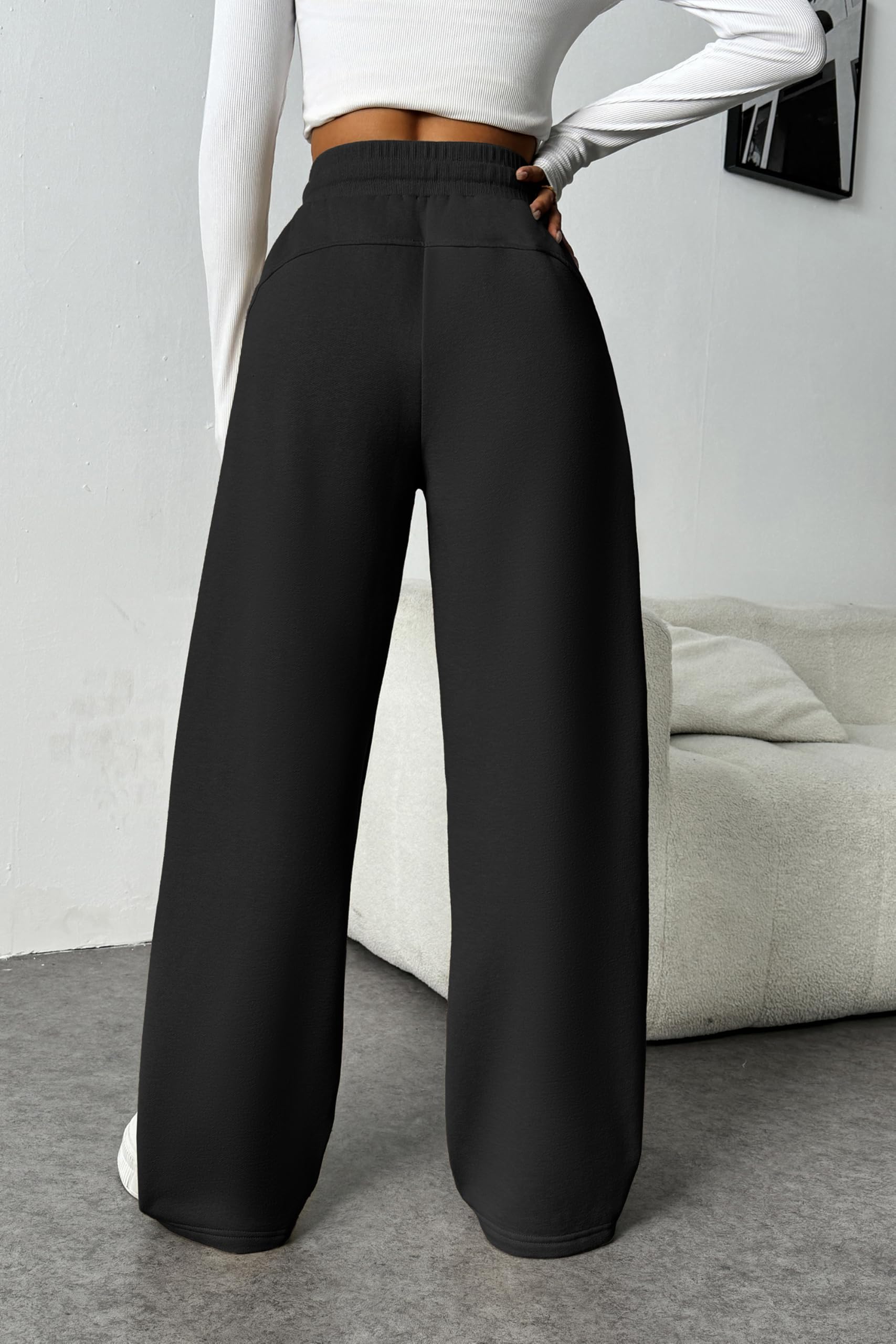 PINSPARK Women's Fleece Wide Leg Sweatpants - High Waisted Athletic Joggers with Pockets | Cozy Winter Lounge Pants for Yoga, Workout & Casual Wear