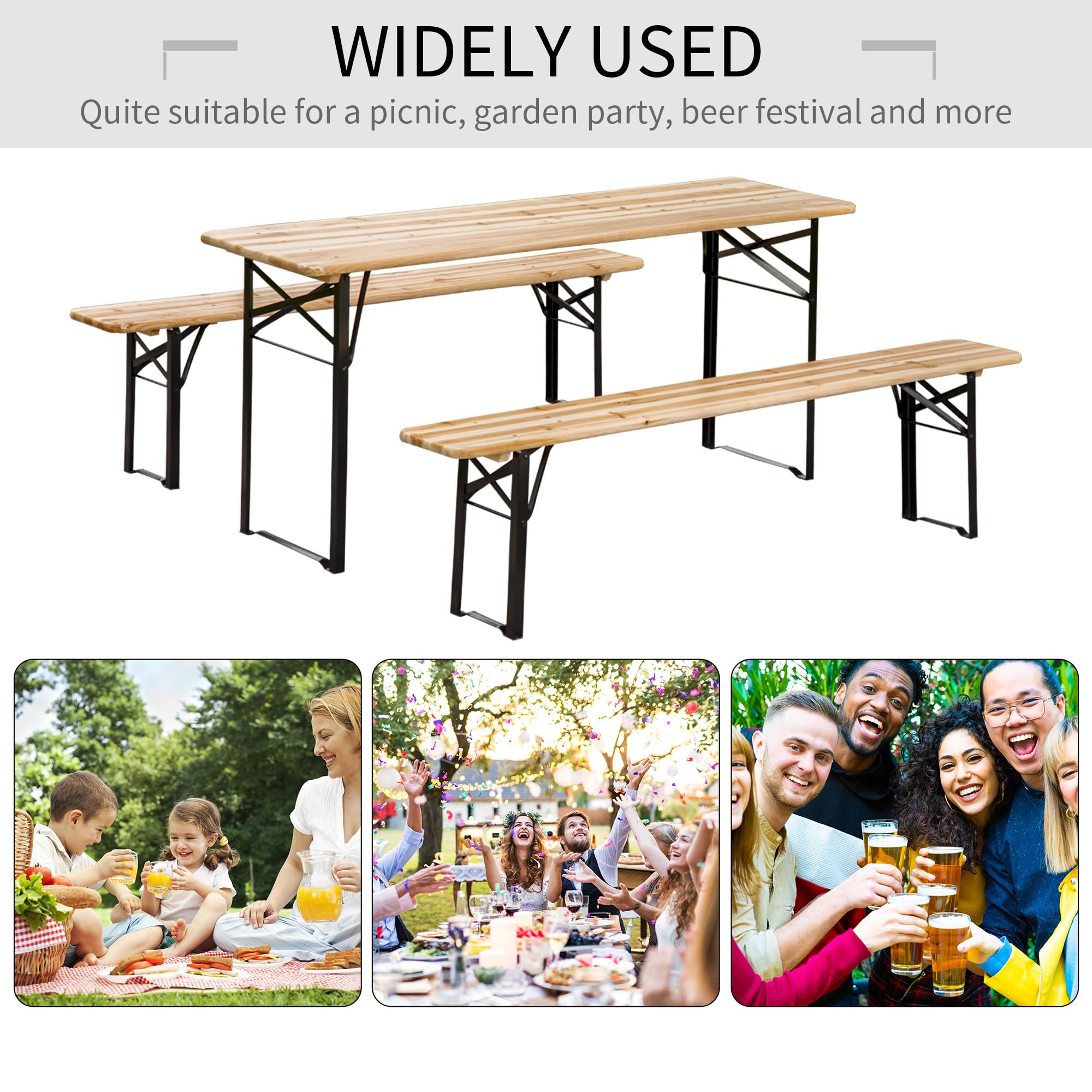 Outsunny 6-Foot Portable Folding Picnic Table with Benches - Solid Wood Outdoor Dining Set for Camping, Backyard, Patio & Garden - Perfect for BBQs, Picnics & Family Gatherings