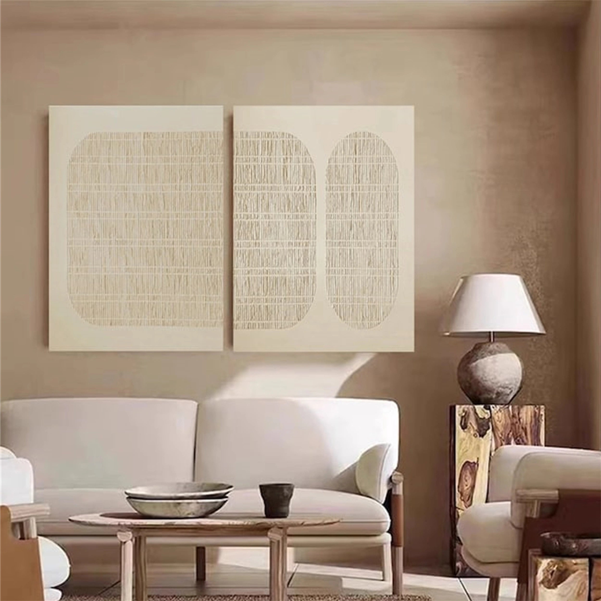Abstract Beige & Brown Wall Art Set of 2 - Modern Canvas Paintings for Living Room, Bedroom & Office Decor #BB088