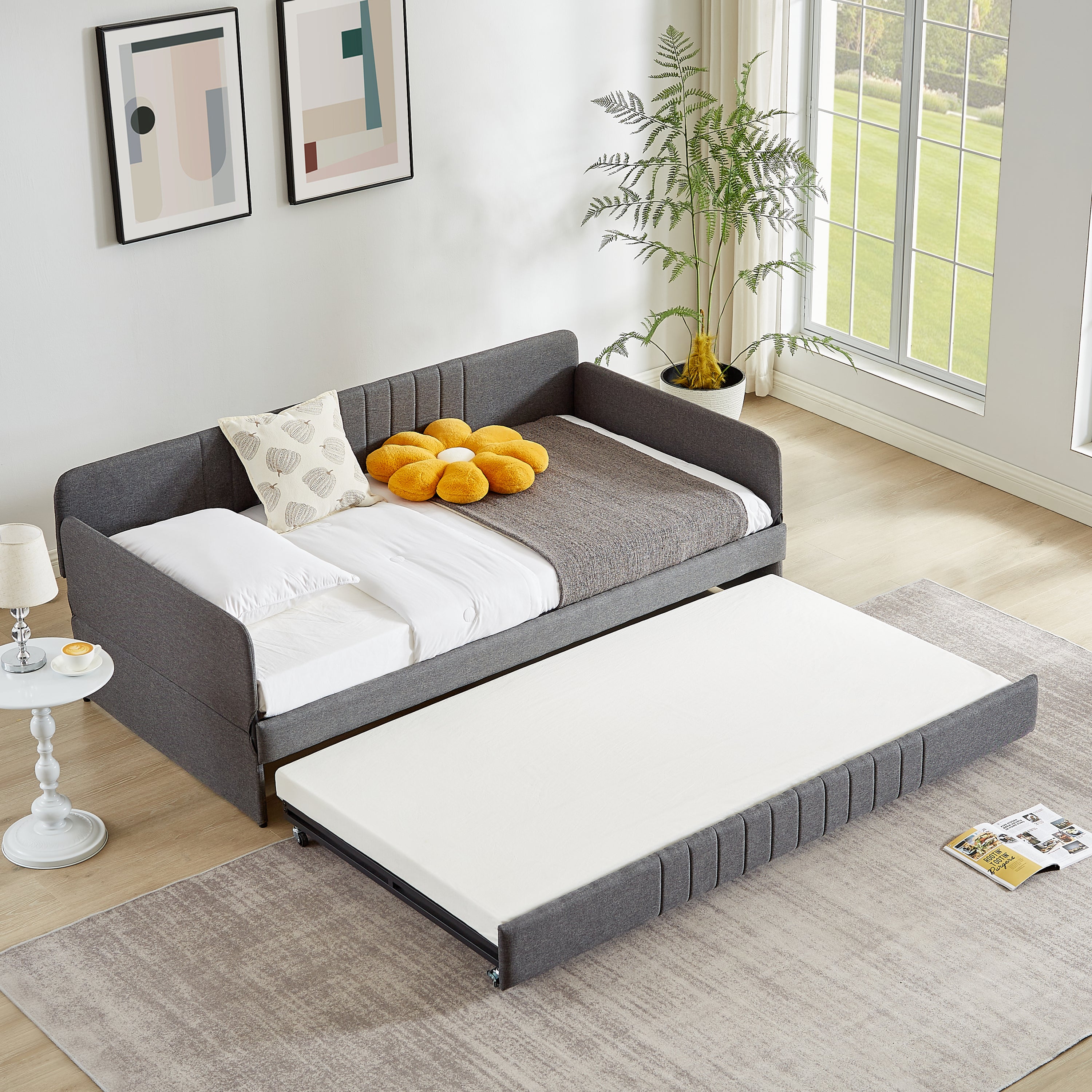 Metal Frame Daybed with Trundle - Twin Size Sofa Bed in Grey (78.4''W x 41''D x 29.8''H) - Perfect for Guest Rooms, Small Apartments & Home Offices