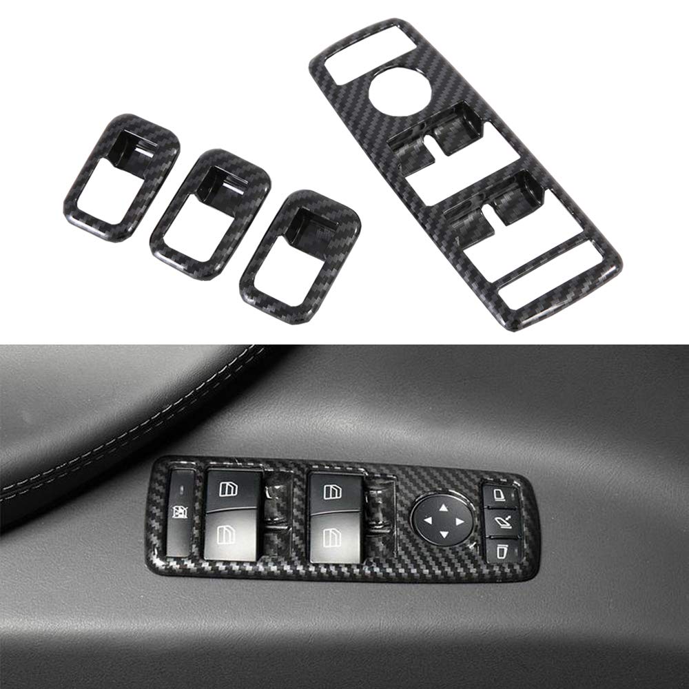 Tesla Model X & S Window Lift Switch Button Panel Cover (2016-2020) - ABS Carbon Fiber Style Interior Trim Accessories - Set of 4 for Enhanced Cabin Styling & Protection