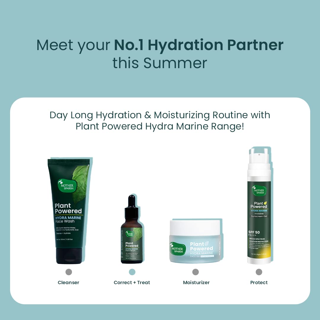 Mother Sparsh Plant-Powered Hydra Marine Face Serum with Marine Minerals | Lightweight Hydrating Formula for Glowing Skin | 30ml | Perfect for Daily Skincare Routine & Travel