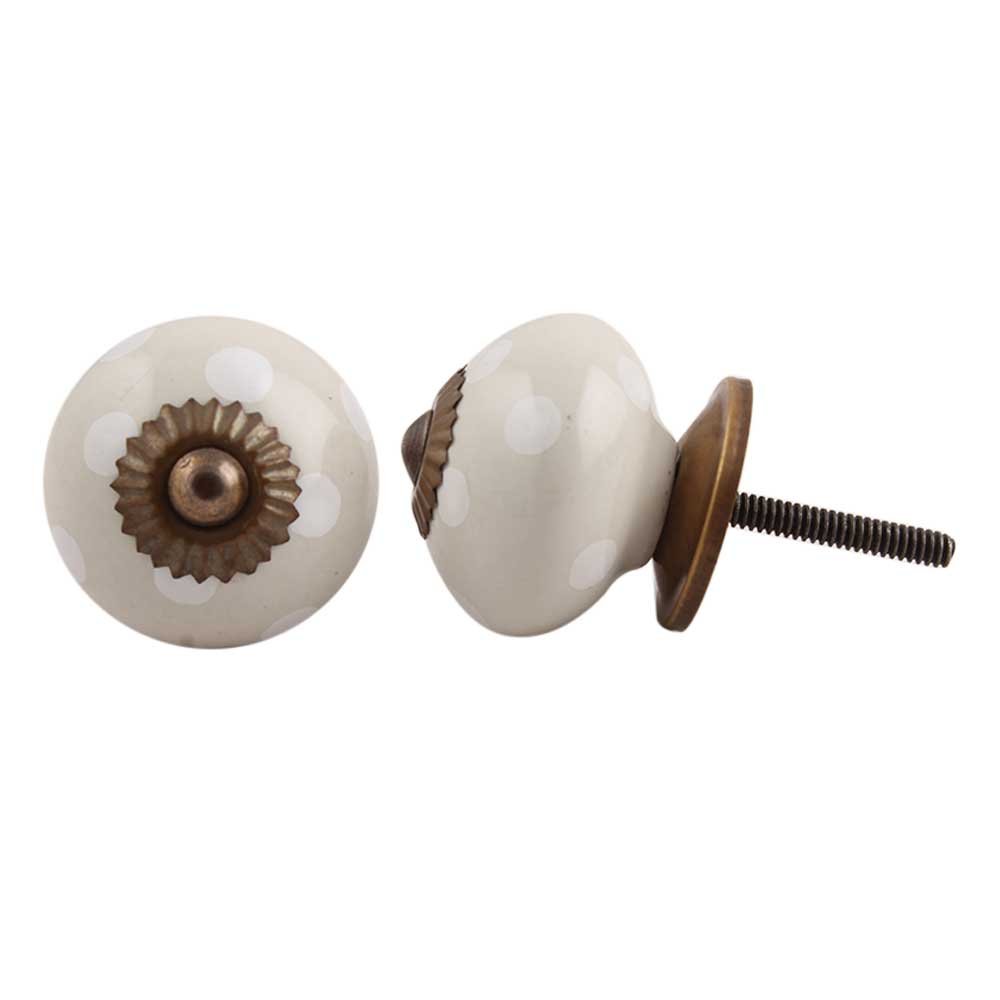 IndianShelf 6-Piece Cream Polka Dot Ceramic Drawer Knobs - Elegant Cabinet Hardware for Kitchen, Dresser & Cupboard - Perfect for Home Decor & Furniture Upgrade