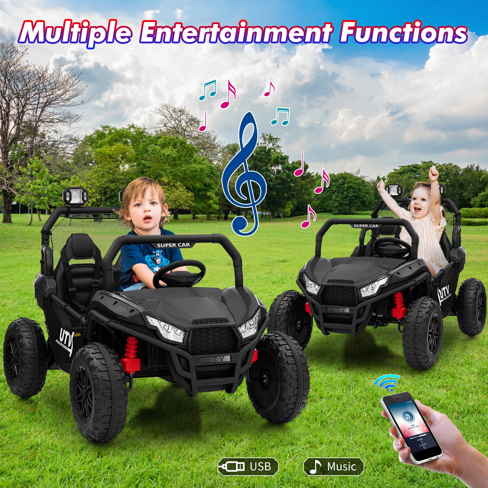 GARVEE 24V 2-Seater Kids Electric Ride-On Car with Remote Control, 400W Motor, 4.5MPH Max Speed, 4-Wheel Suspension & Music - Perfect Birthday Gift for Boys & Girls | Outdoor Play, Backyard Fun, Neighborhood Cruising