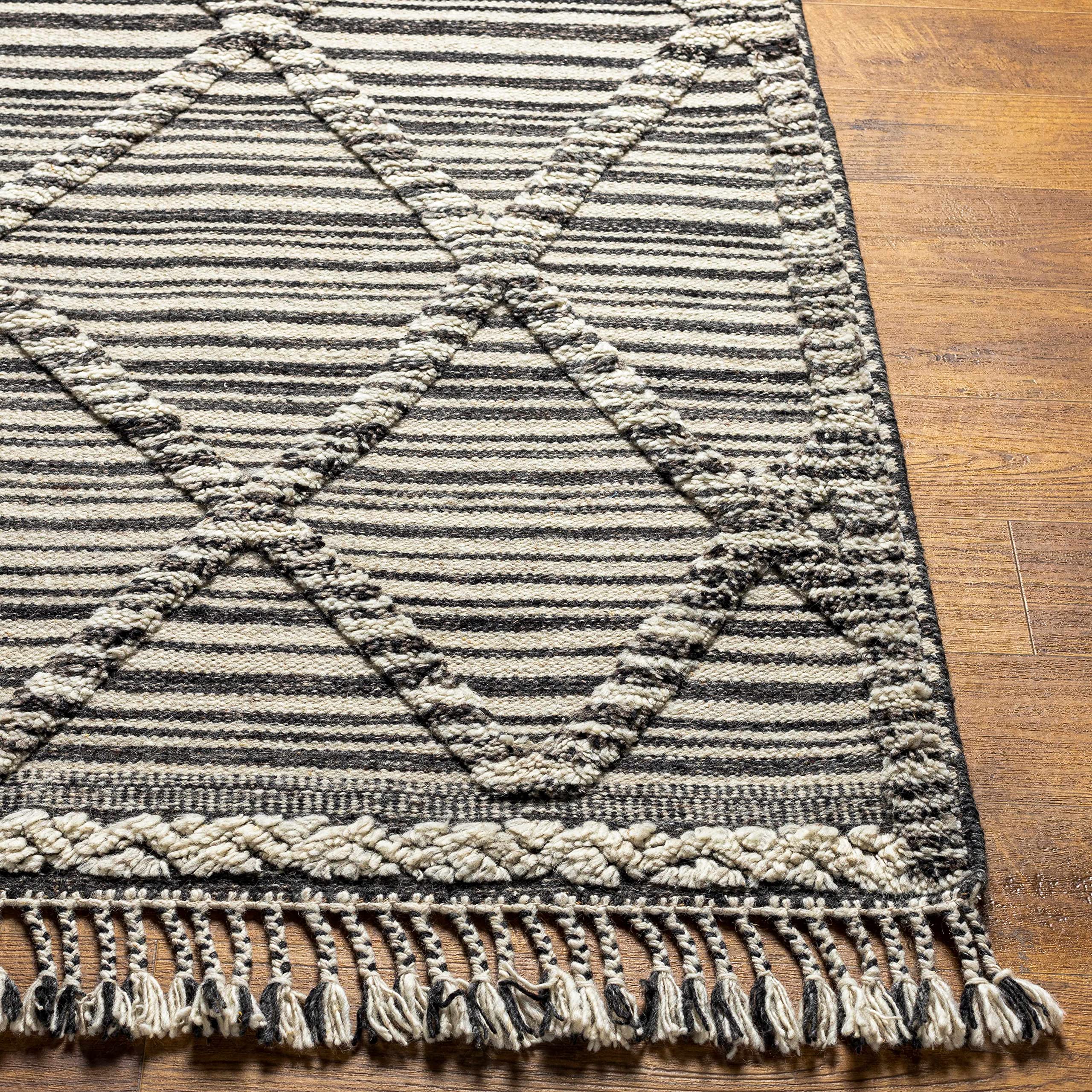 Hauteloom Nairobi Wool Area Rug 2' x 3' - Bohemian Transitional High Pile Rug for Living Room & Bedroom - Soft Ivory Black Gray Wool Carpet - Perfect for Cozy Home Decor & Boho Chic Style