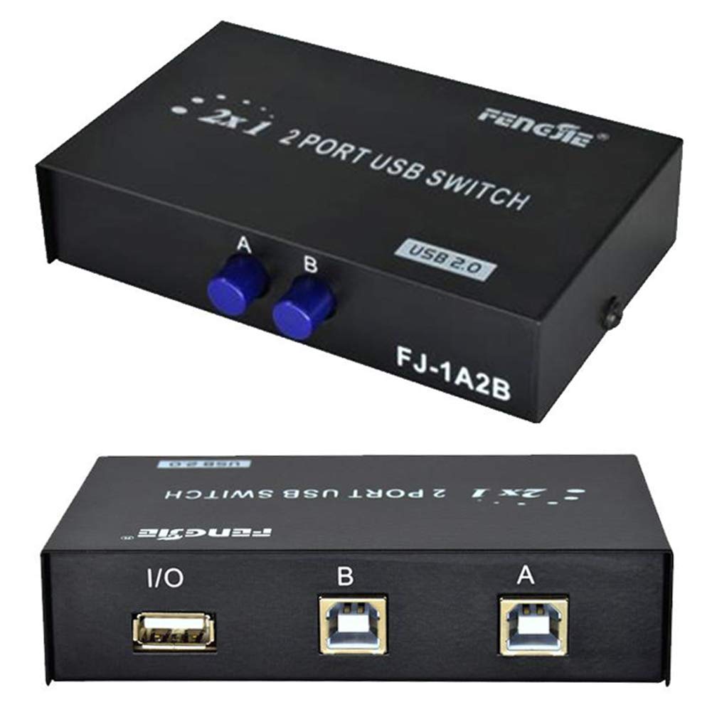 2-Port USB 2.0 KVM Switch - I43C USB Sharing Hub for Printer, Scanner, Keyboard & Mouse (2-in-1 Out) with One-Touch Button | Perfect for Home Office & Multi-Device Workstations