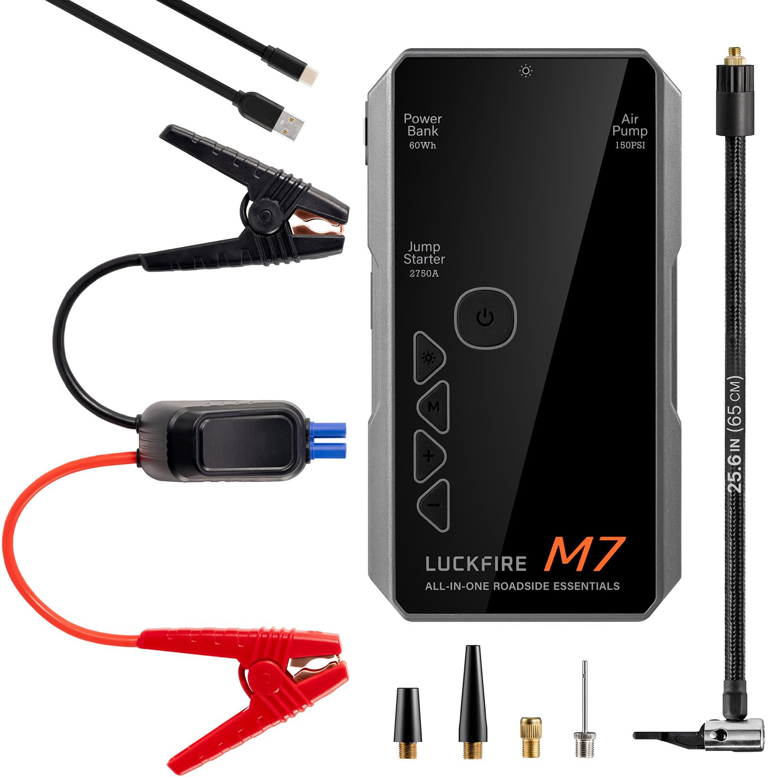 M7 All-in-One Car Battery Jump Starter with Air Compressor - 12V Portable Jump Box for 8.5L Gas/6.5L Diesel Engines, 150PSI Digital Tire Inflator, 60Wh Power Bank & LED Flashlight - Emergency Roadside Assistance for Cars, Trucks, SUVs & Motorcycles
