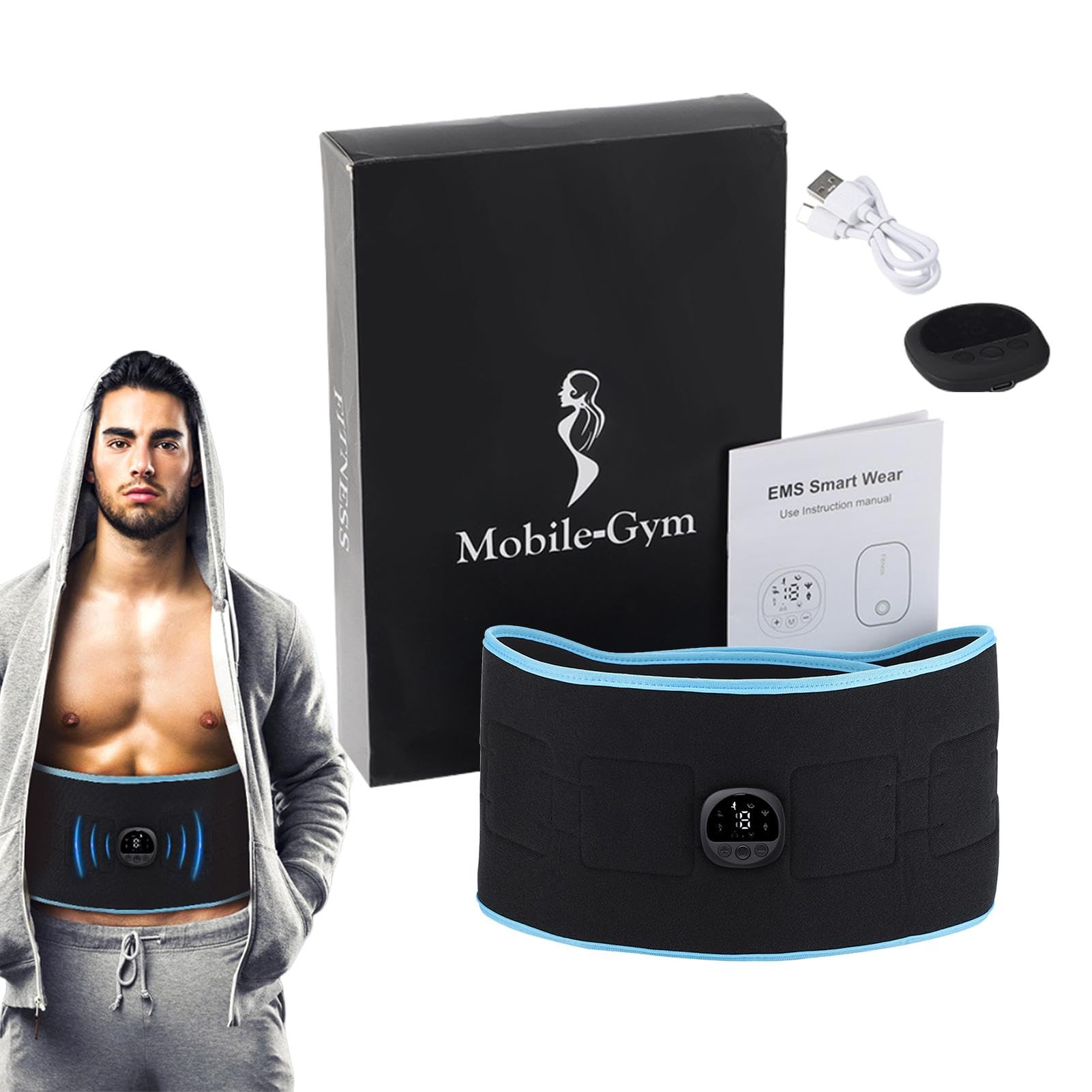 Electric Ab Stimulator Belt - 8 Modes & 19 Levels Abdominal Muscle Trainer with Silicone Conductive Pads & Timer, Toning EMS Workout Belt for Core Strength - Perfect for Home Gym, Postpartum Recovery & Fitness Enthusiasts