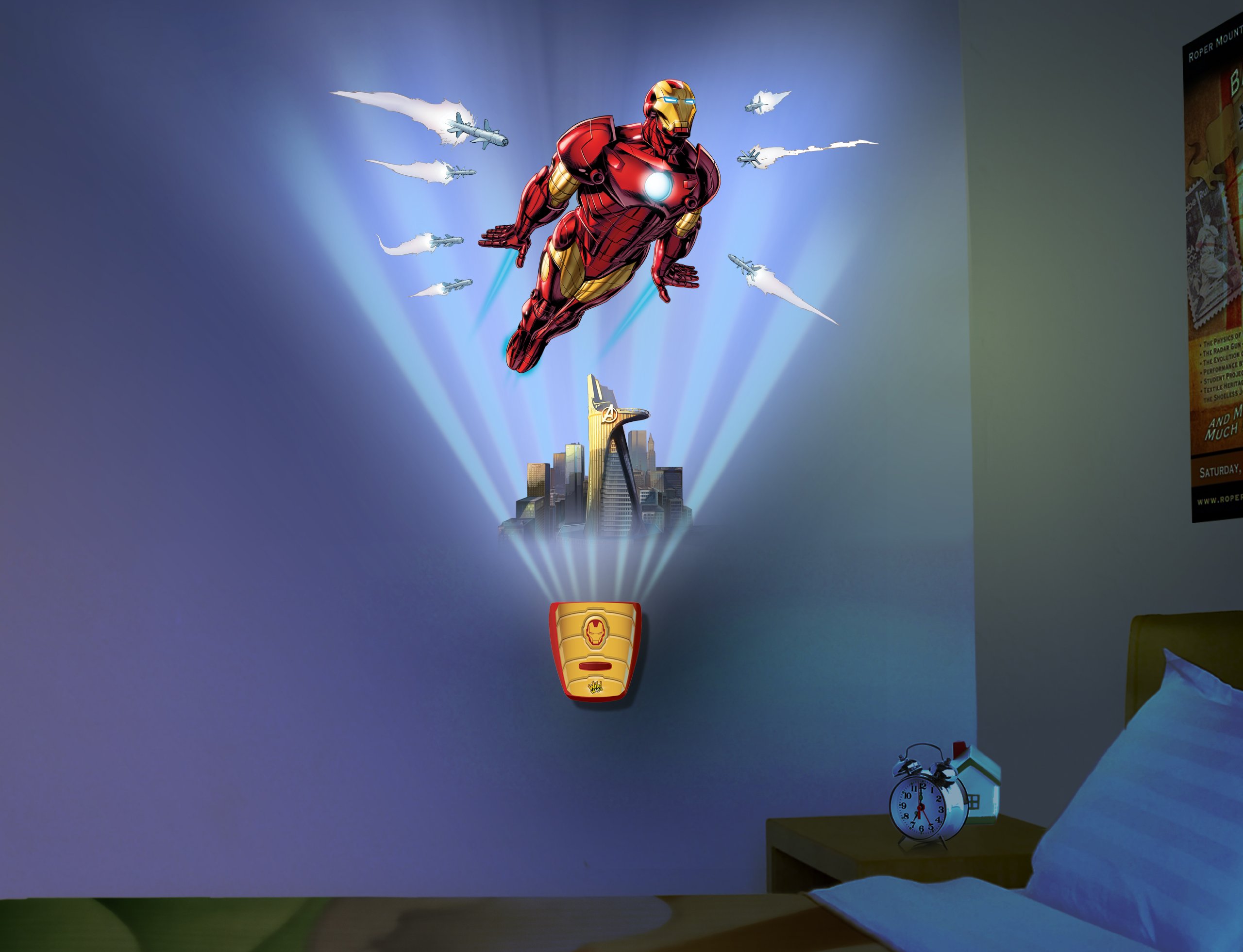 Uncle Milton Iron Man Wild Walls Light and Sound Room Decor - Superhero Themed Bedroom Accessories for Kids & Marvel Fans - Perfect for Boys' Rooms, Playrooms, and Collectors