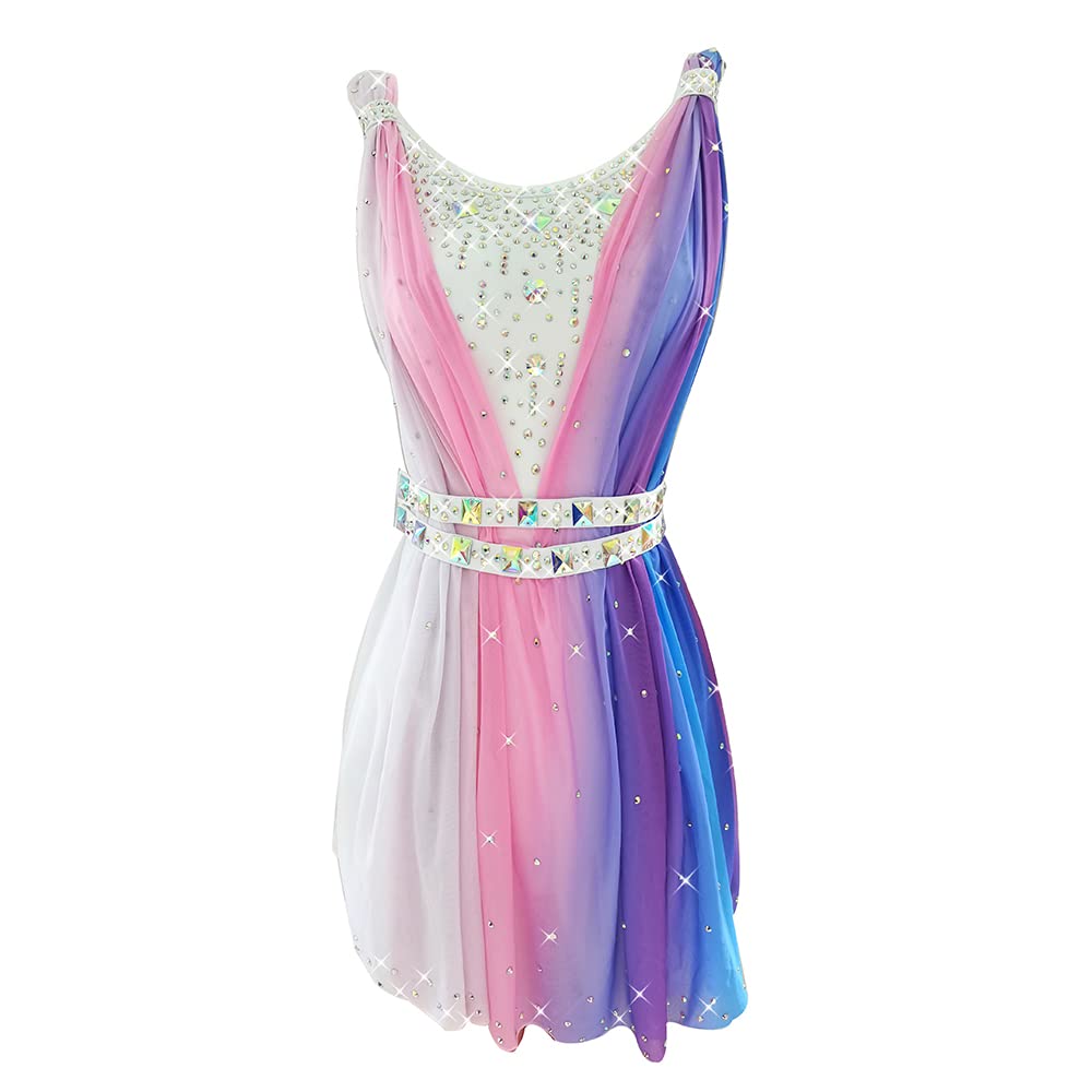 Girls Ice Skating Dress - White Sleeveless Competition Figure Skating Costume for Women & Teens | Perfect for Ice Shows, Competitions & Dance Performances