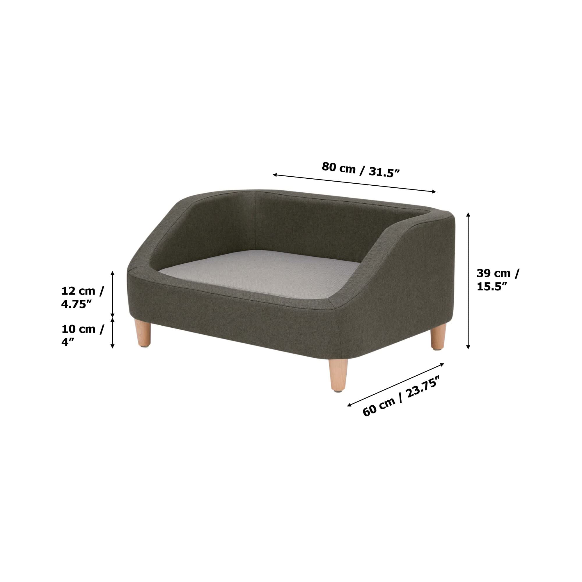 Teamson Pets Bennett 32 Inch Raised Dog Bed with Removable Washable Cushion - Gray Heathered Linen Sofa Style Pet Bed for Cats & Small/Medium Dogs - Perfect for Living Room, Bedroom or Pet Nursery
