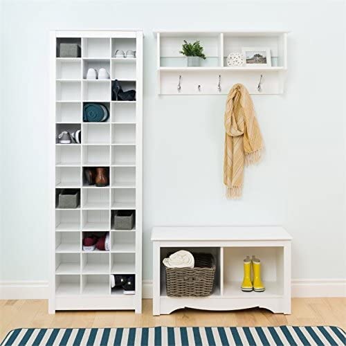 Pemberly Row 36-Cubby Shoe Storage Cabinet - Freestanding 12-Tier Shoe Organizer with Adjustable Partitions for Entryway, Closet & Living Room - Perfect for Organizing Sneakers, Boots & Heels in White