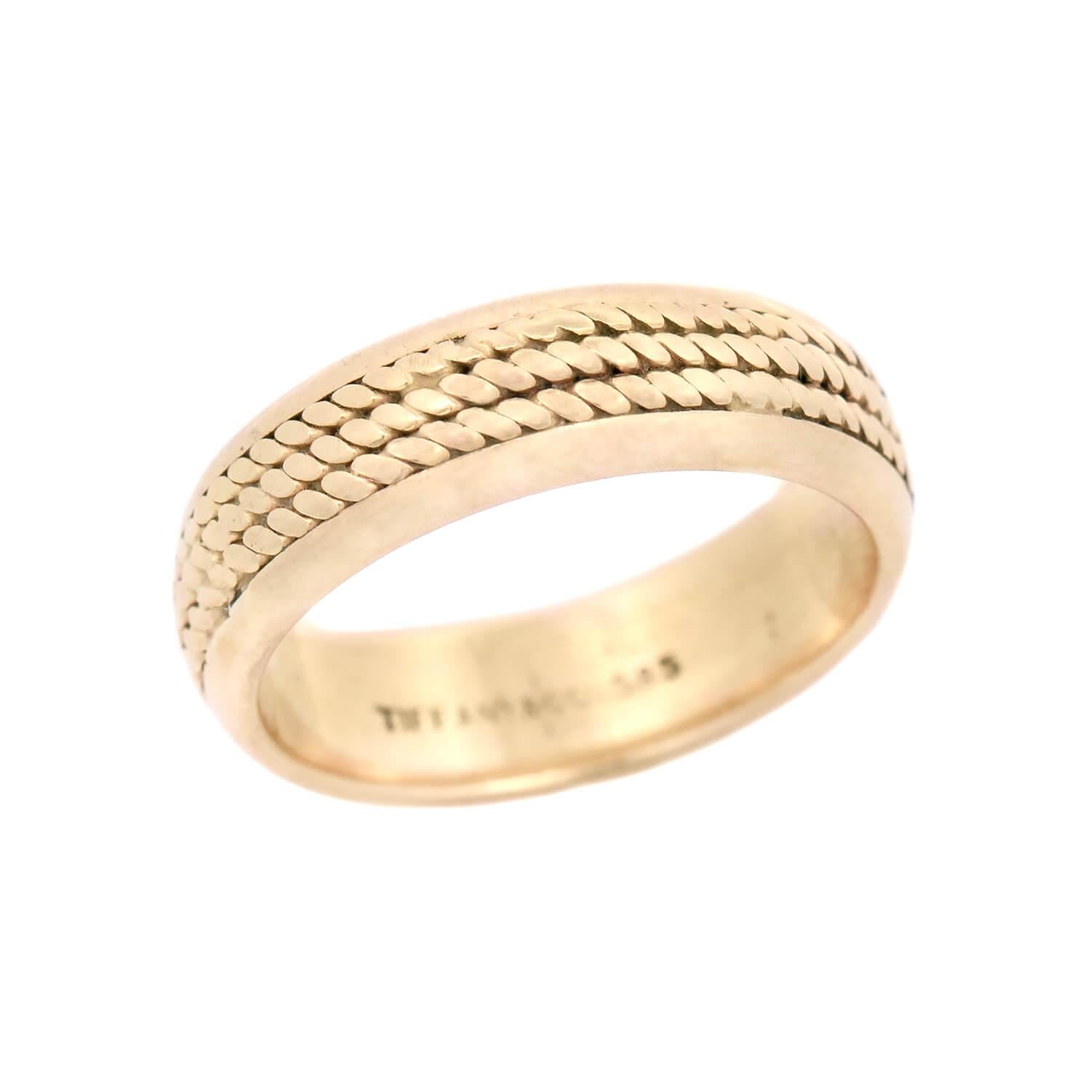 Vintage TIFFANY & Co 14k Gold Braided Motif Band Ring - Elegant Stackable Jewelry for Women, Perfect for Weddings, Anniversaries & Everyday Wear