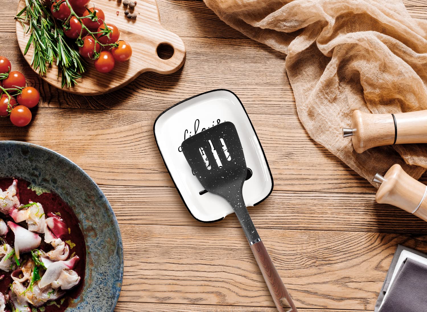 Funny Life is Short Lick the Spoon Ceramic Spoon Rest for Stove Top, Modern Farmhouse Kitchen Cute Decor, Perfect for Cooking and Baking on Kitchen Counter