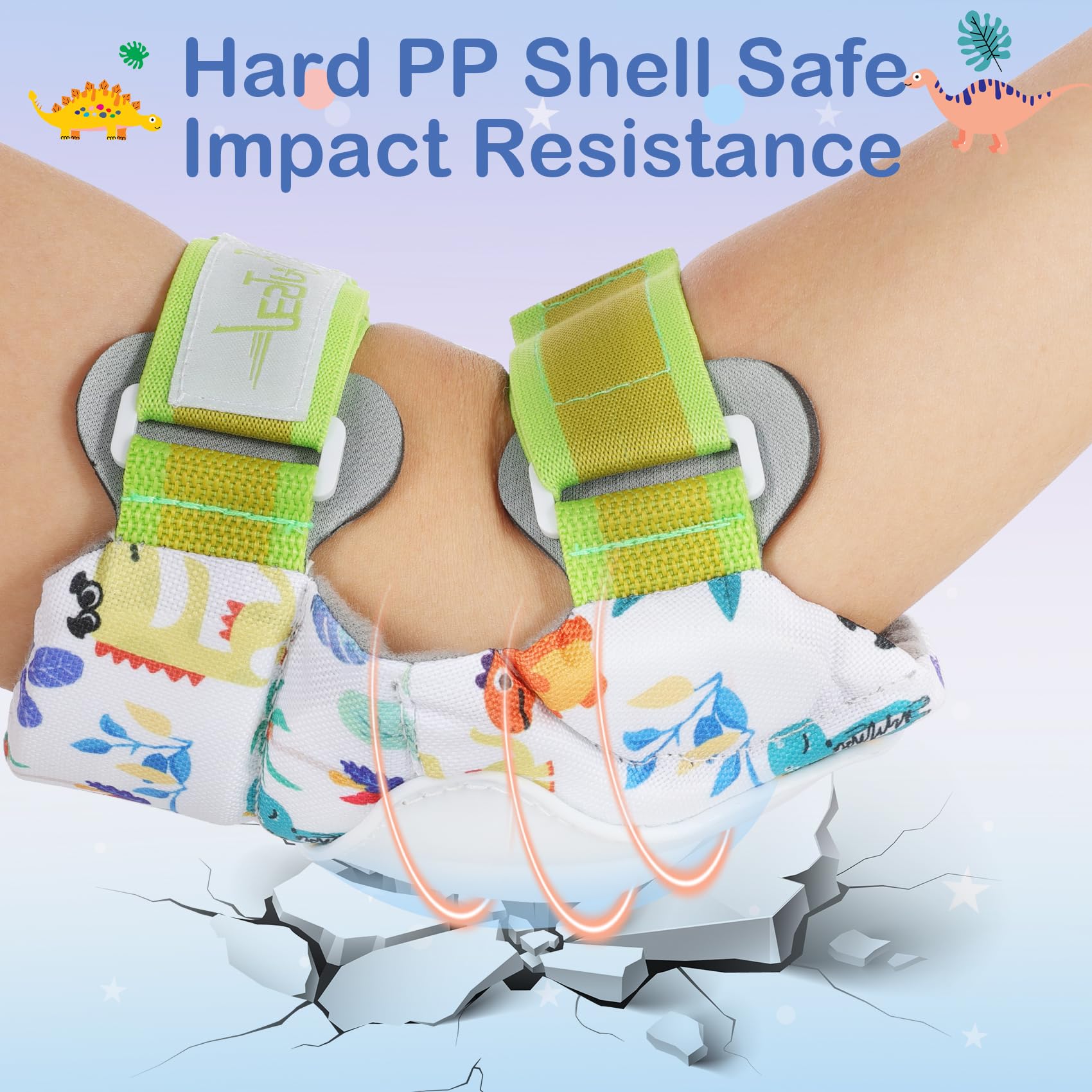 **Boys Knee Pads Set - Adjustable Dinosaur Knee & Elbow Pads with Wrist Guards for Kids - Protective Gear for Roller Skating, Biking, Scooter - Includes Drawstring Bag & Dino Stickers - Perfect for Outdoor Play & Sports Safety**