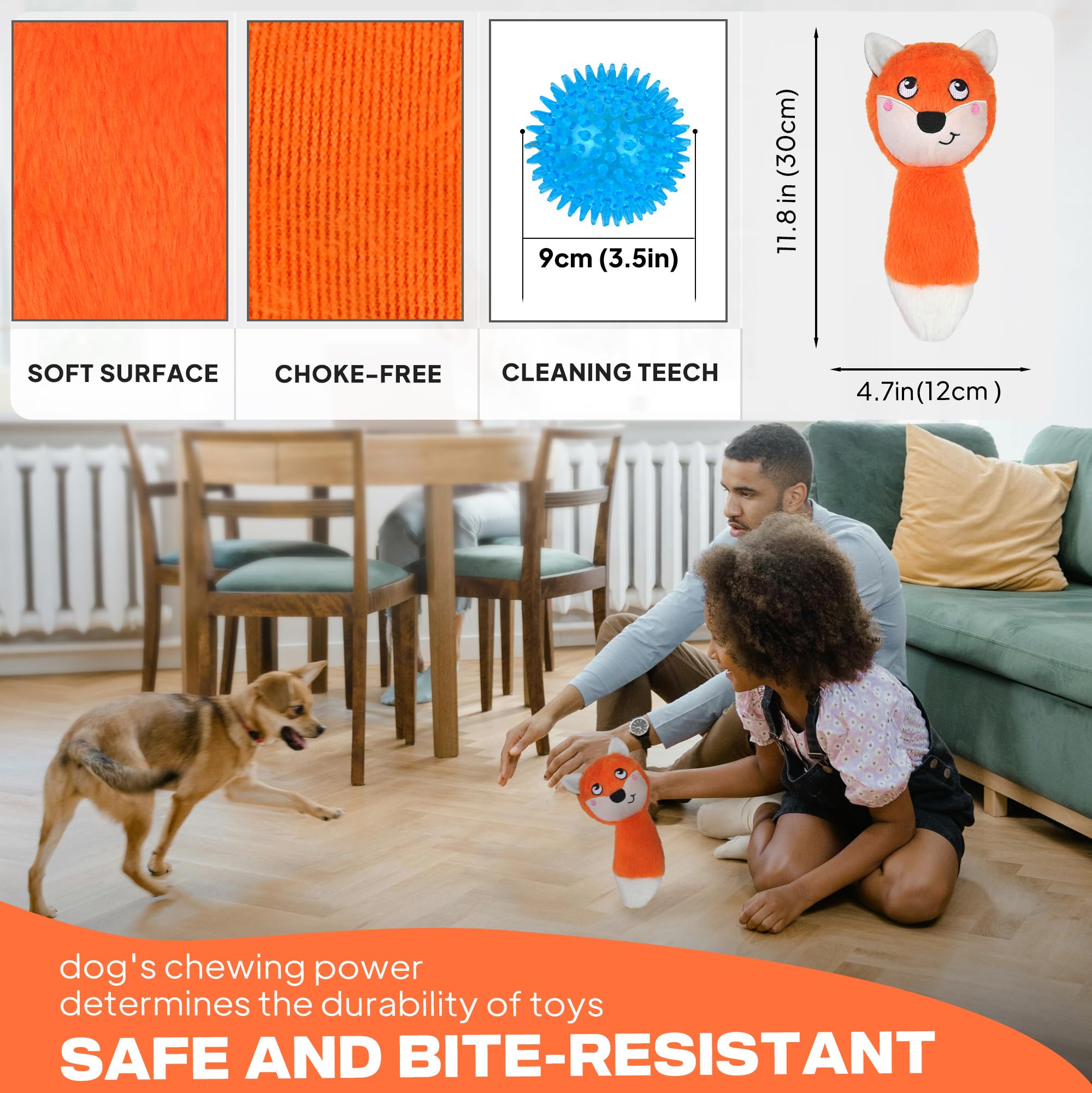 Durable 3-in-1 Squeaky Dog Chew Toy for Aggressive Chewers - Triple-Layered Interactive Toy for Large, Medium & Small Dogs (Fox Design) - Perfect for Playtime, Training & Anxiety Relief