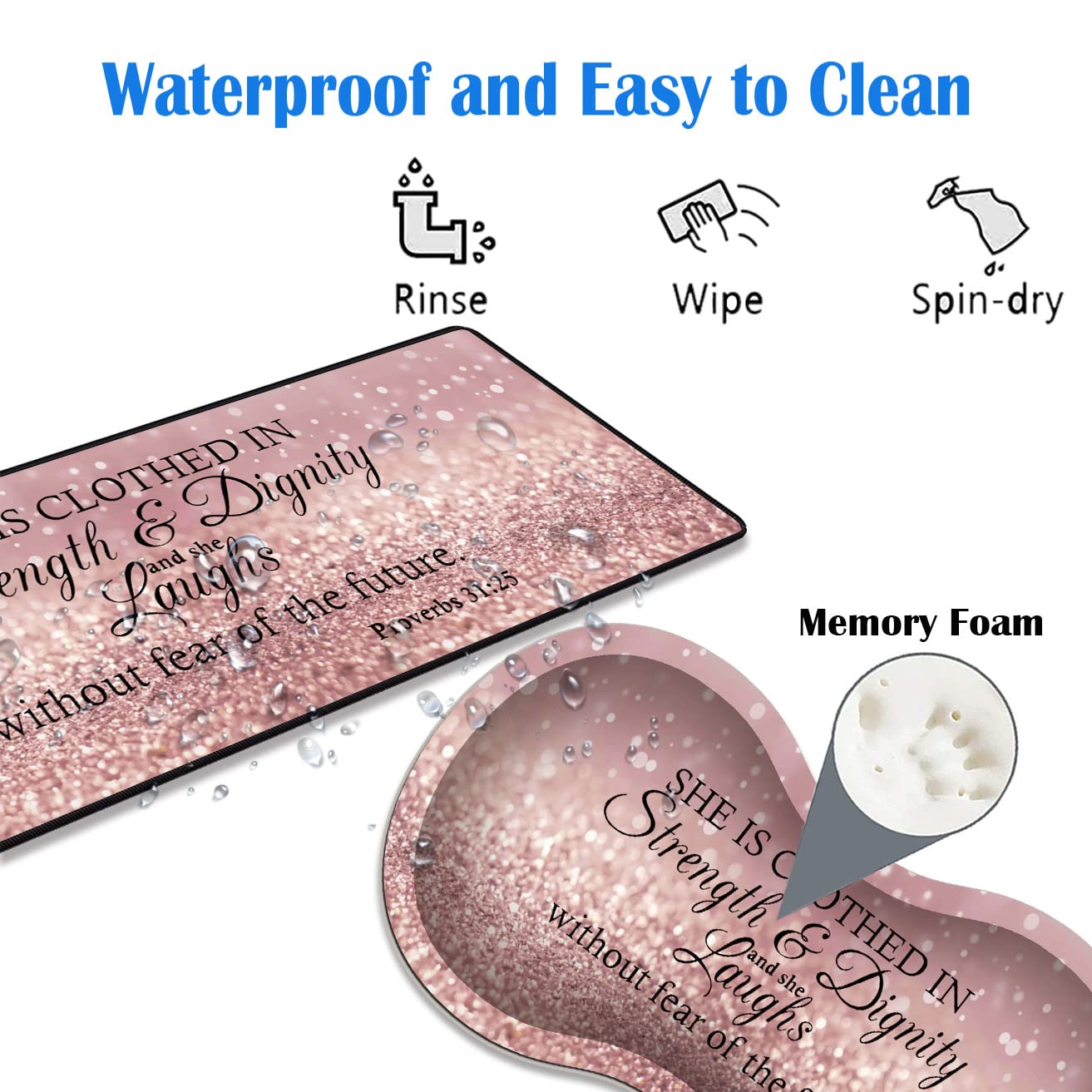 3-Piece Premium Mouse Pad Set with Stitched Edges - Extra Large Non-Slip Desk Mat, Keyboard Pad & Memory Foam Wrist Rest - Includes Inspirational Bible Verse (Proverbs 31:25) - Perfect for Office, Home & Gaming Workstations