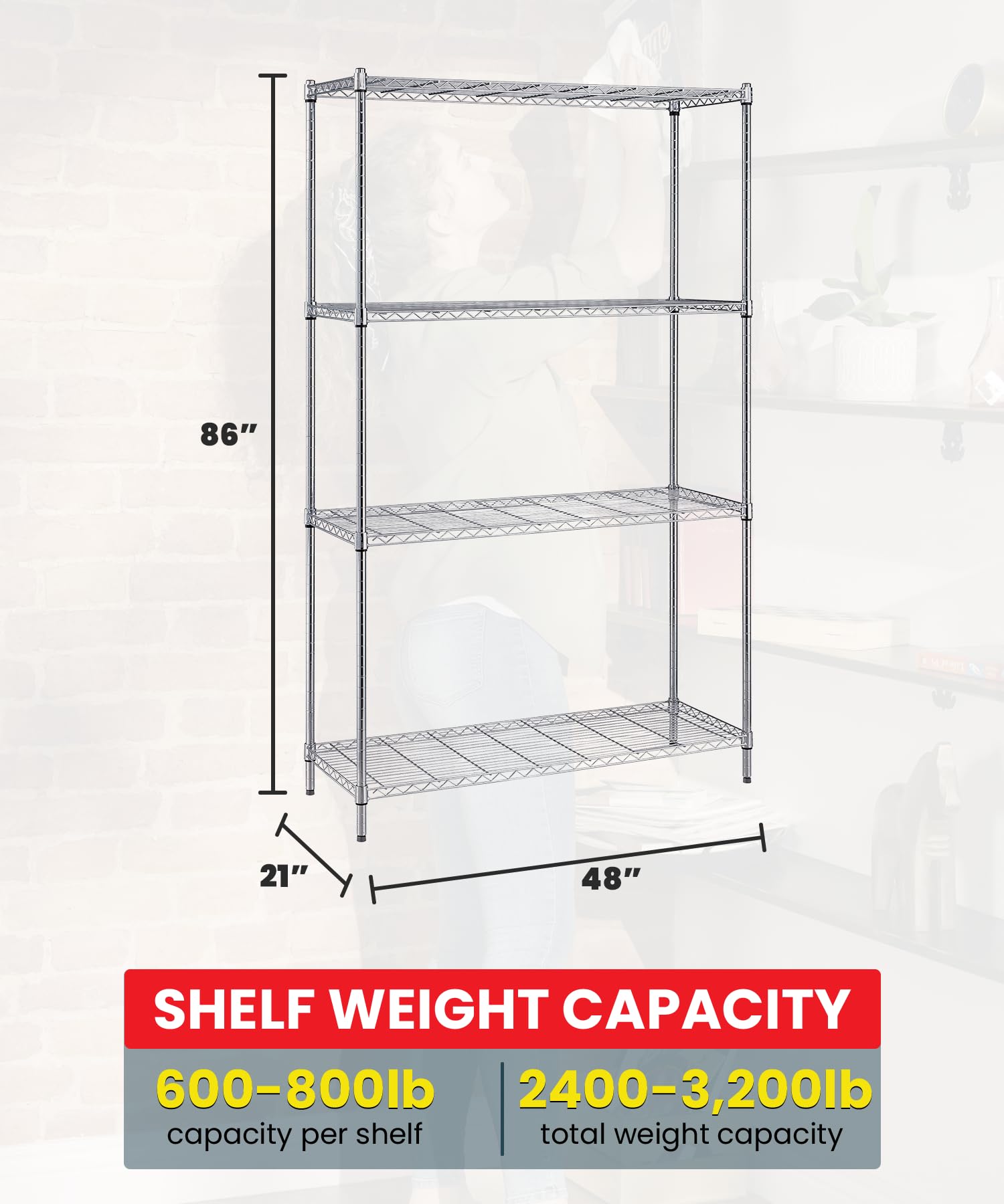 Quantum Storage Systems WR86-2148C Chrome Wire Shelving Starter Kit - 4 Shelves, 86