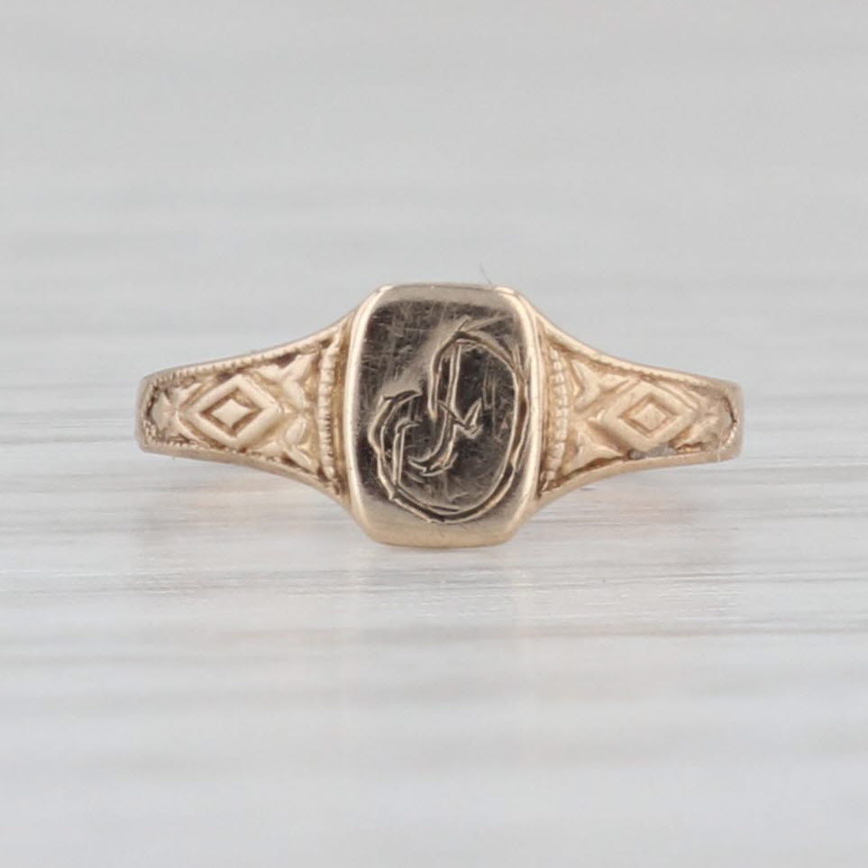 Antique Engraved Initial D Signet Ring - 10k Gold Baby Small Size Keepsake Jewelry - Perfect for Gifts, Engagements & Special Occasions