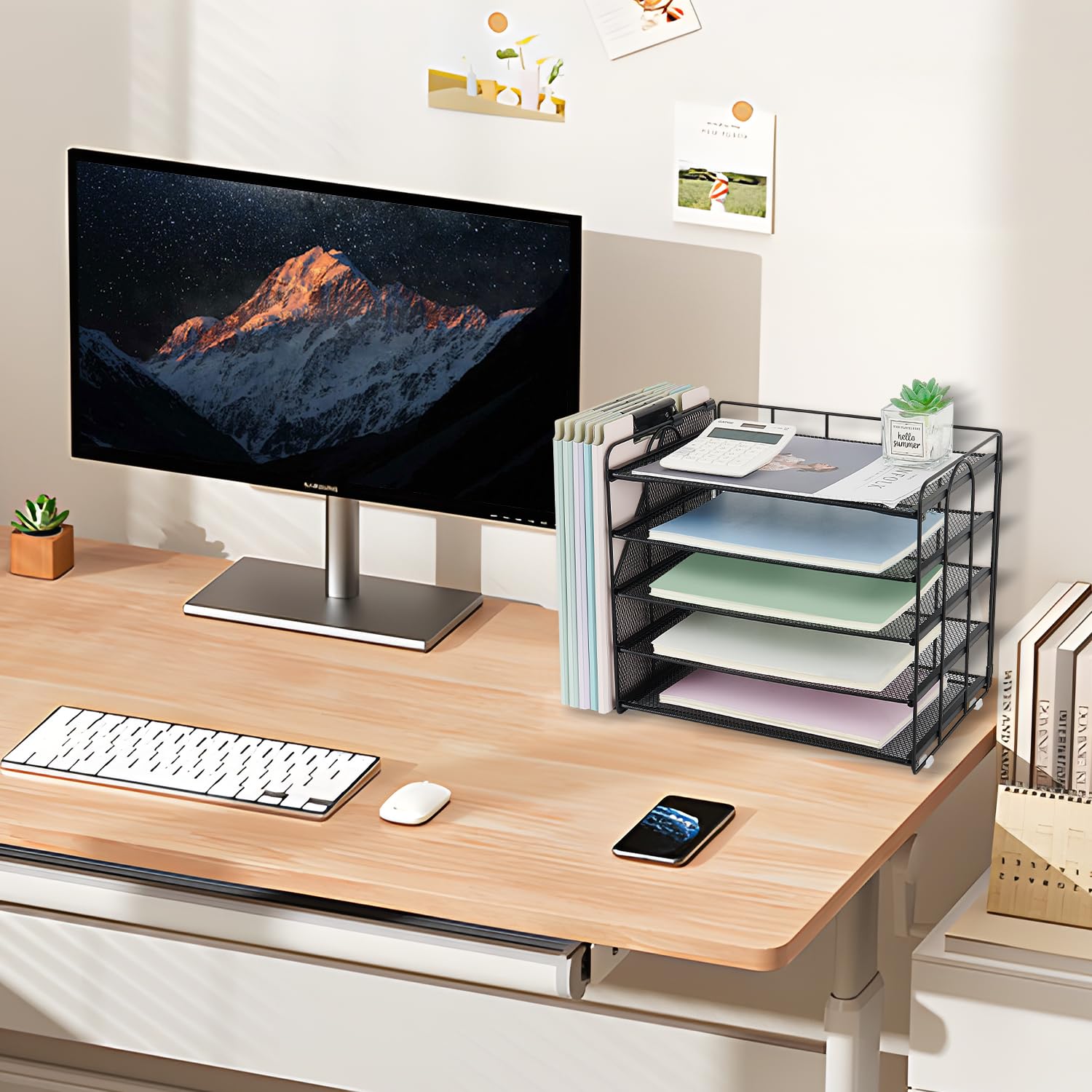 OPNCIE 5-Tier Paper Letter Tray File Organizer - Black Desk Organizer for Office, Classroom & Workspace | File Storage Solution for Documents, Mail & Office Supplies | Perfect for Home, School & Professional Organization