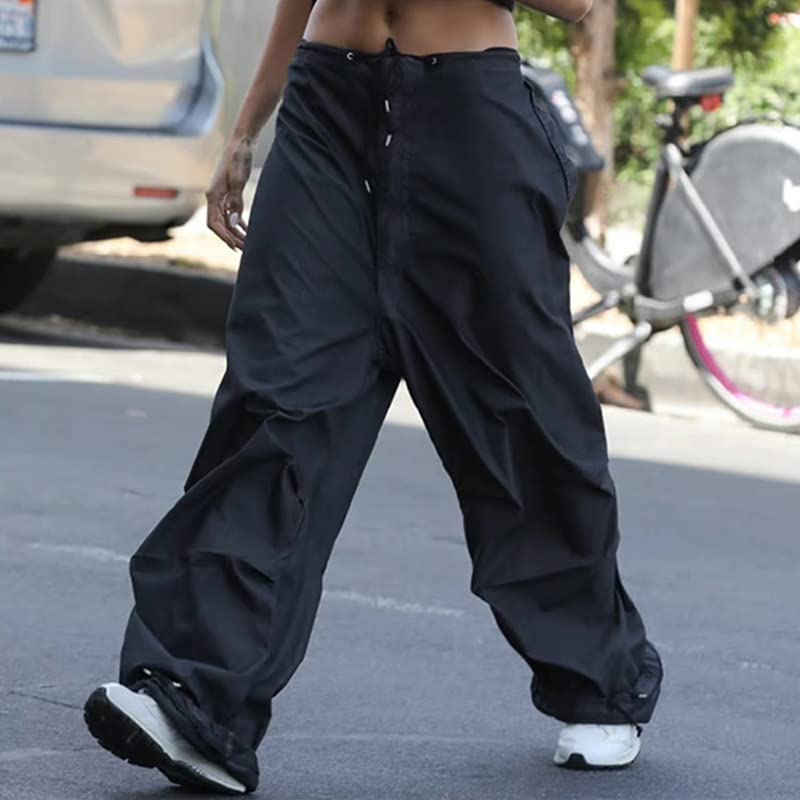 Women's Baggy Cargo Pants - Low Waist Loose Wide Leg Joggers with Drawstrings | Streetwear Sweatpants for Casual Wear, Hip Hop Fashion & Outdoor Activities