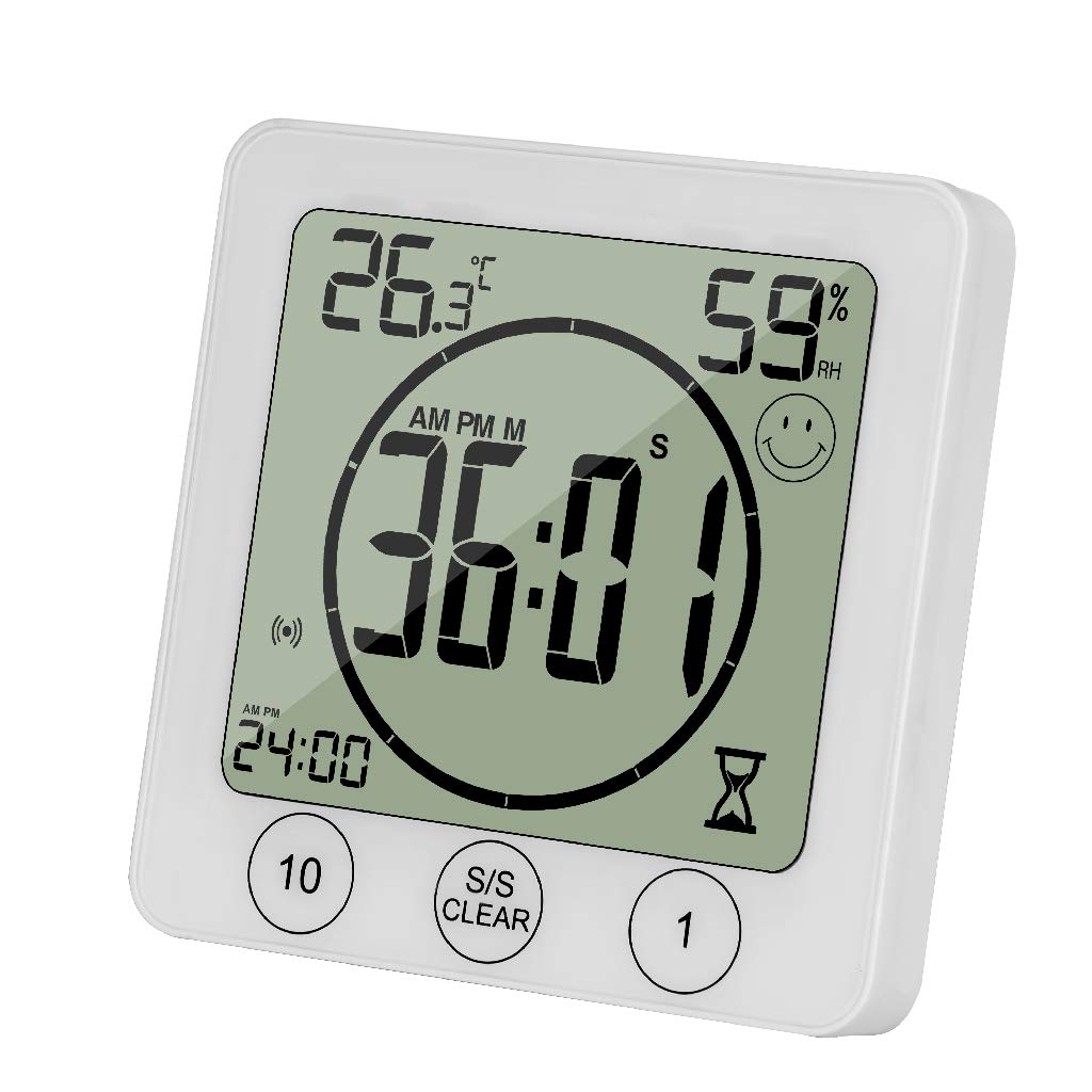 MEIYIN Digital LCD Bathroom Wall Clock with Temperature & Humidity Sensor, Waterproof Shower Timer with Countdown Function - Perfect for Bathroom, Shower, Kitchen, Gym & Home Decor
