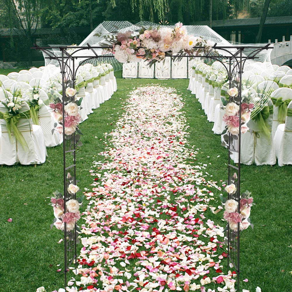 Wrought Iron Garden Arch Trellis for Climbing Plants - Flat Roof Design for Outdoor Vine Support | Perfect for Roses, Ivy & Wedding Decorations