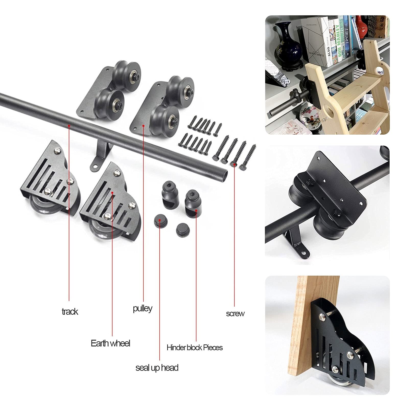 VIELAB Sliding Barn Door Hardware Kit - 3.3ft to 20ft Adjustable Rolling Ladder Track System with Round Tube Rail - Perfect for Home Libraries, Lofts, and Industrial Spaces